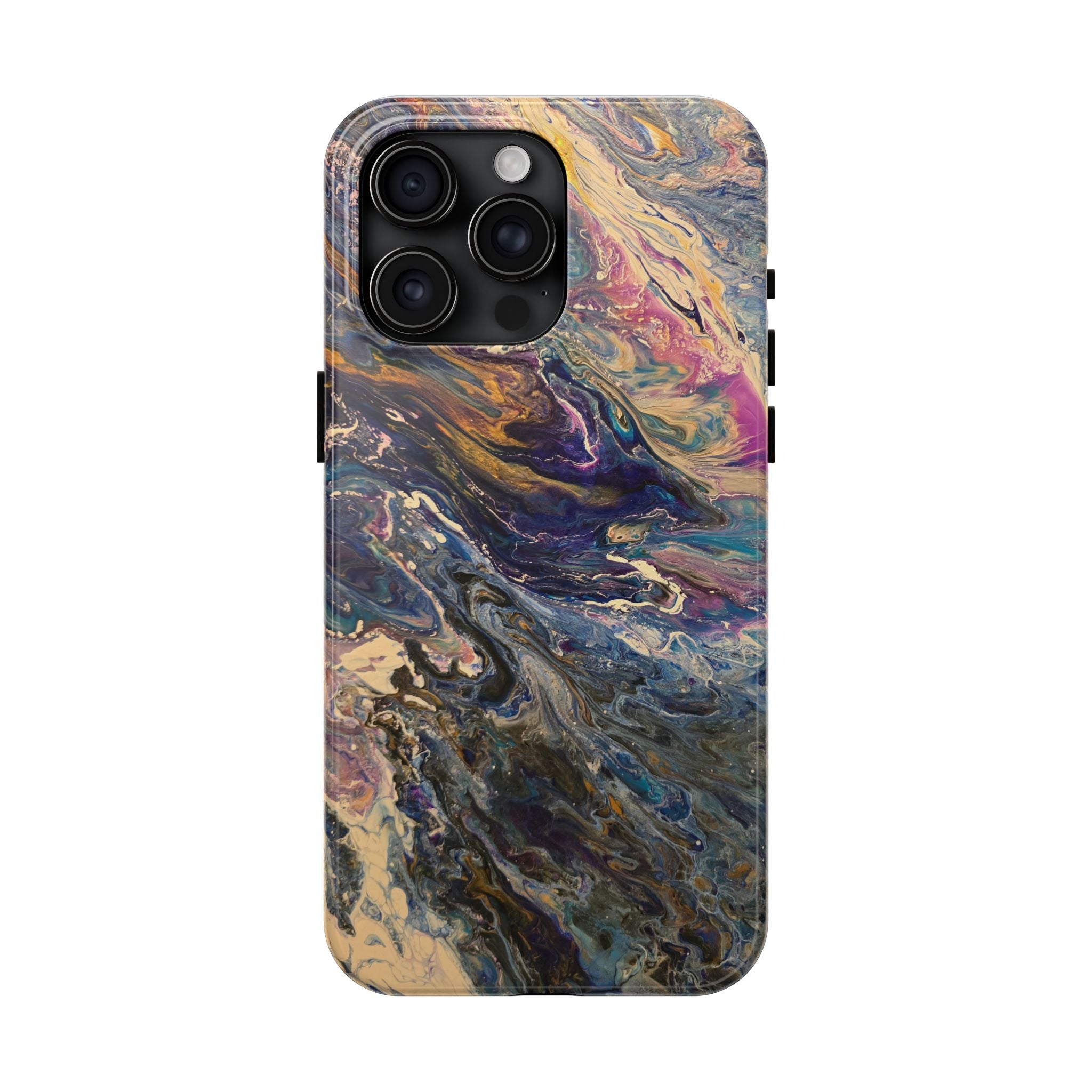 Marbled Abstract Tough Phone Case — Swirled Paint Art Protective Cover