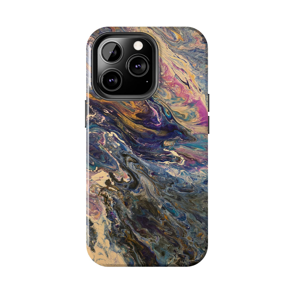 Marbled Abstract Tough Phone Case — Swirled Paint Art Protective Cover