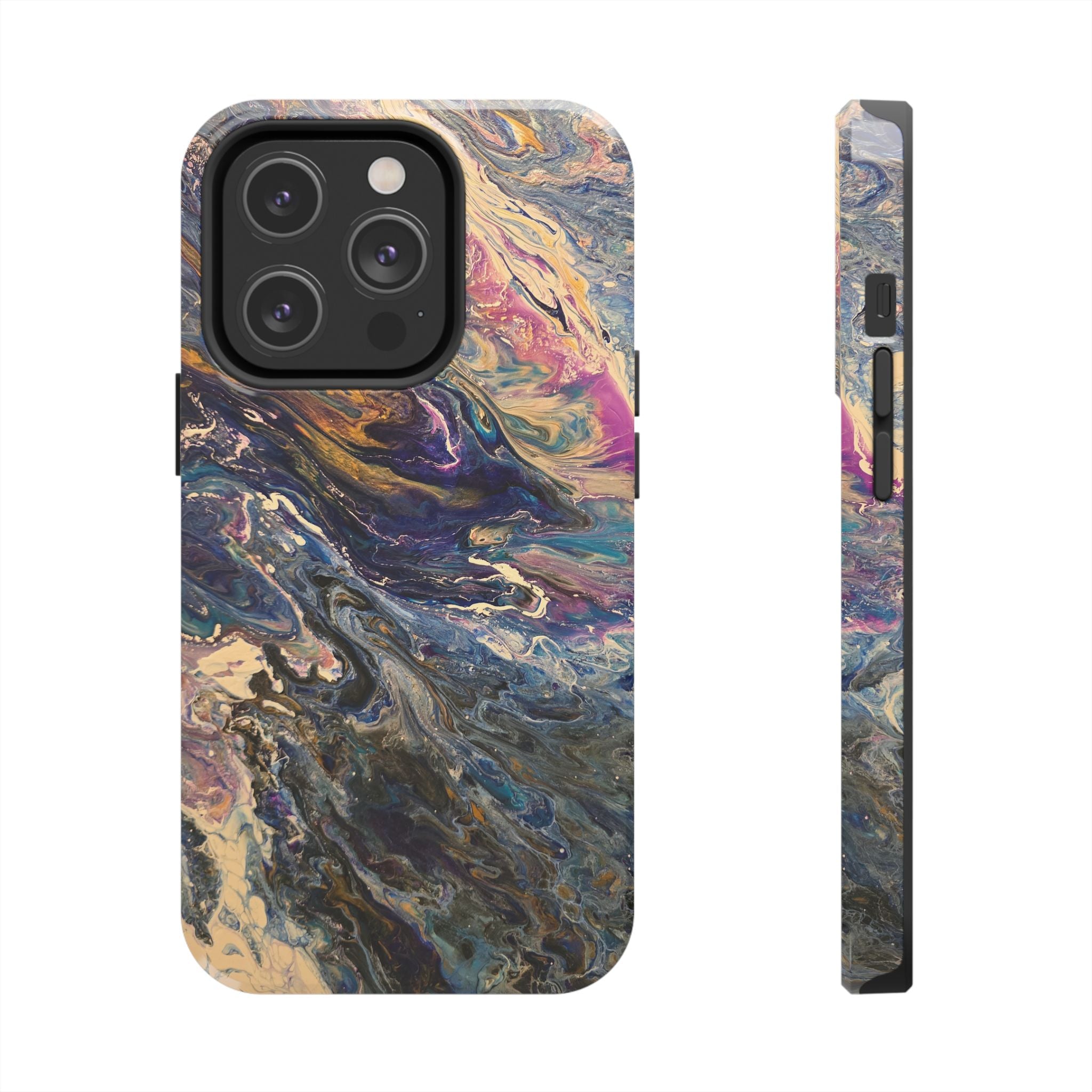 Marbled Abstract Tough Phone Case — Swirled Paint Art Protective Cover
