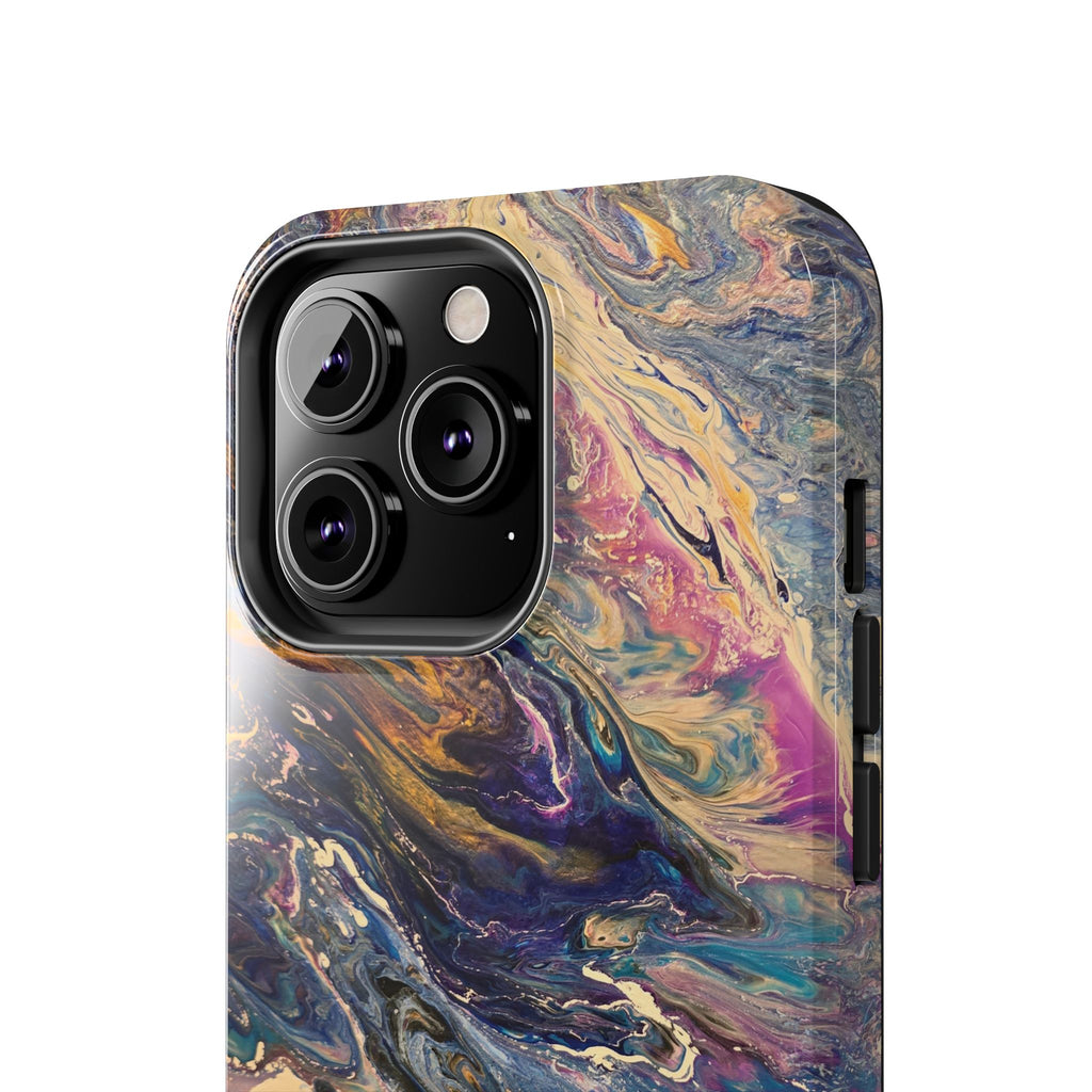 Marbled Abstract Tough Phone Case — Swirled Paint Art Protective Cover