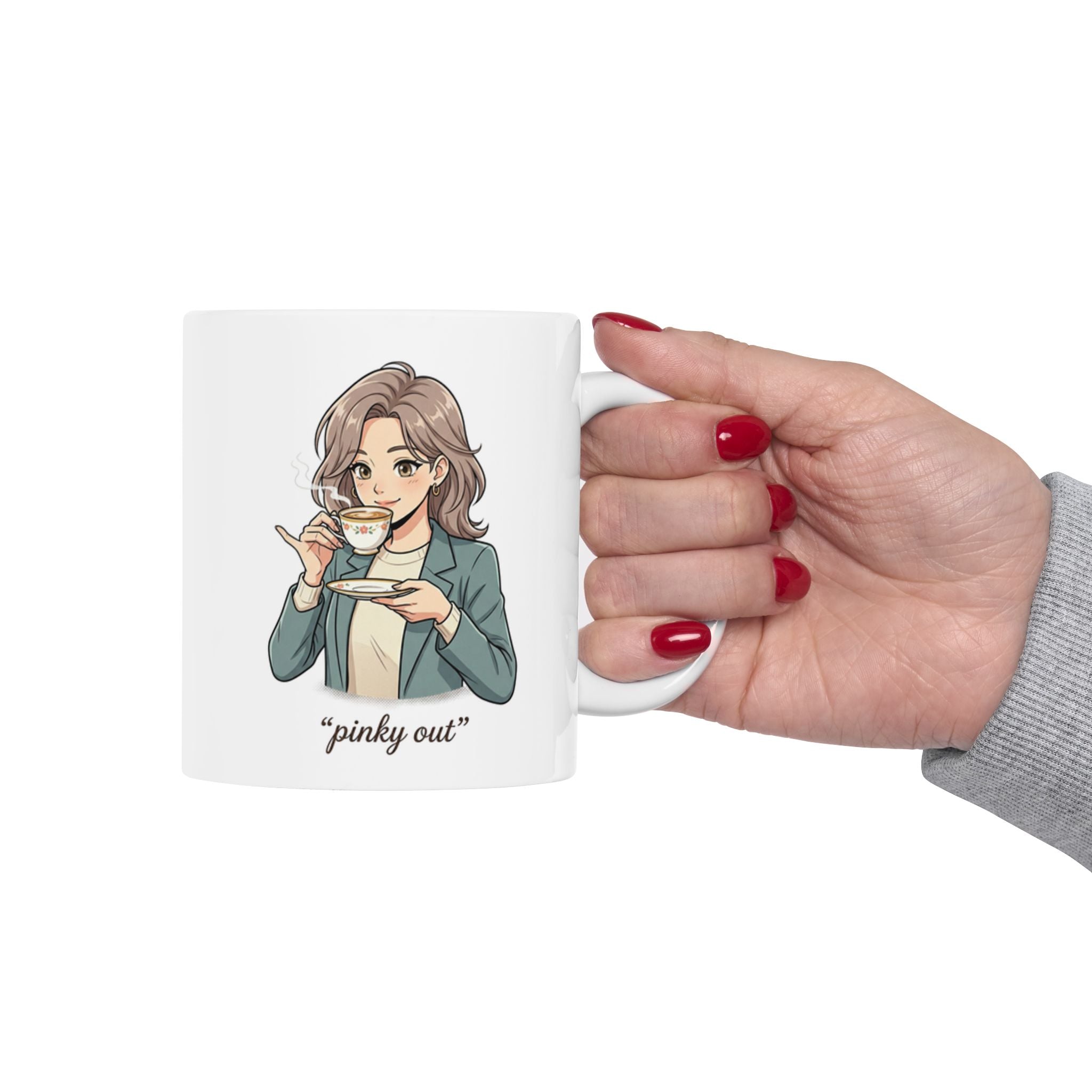 Ceramic Mug — Cute Girl Illustration, Cozy Tea & Coffee Cup (11oz/15oz)