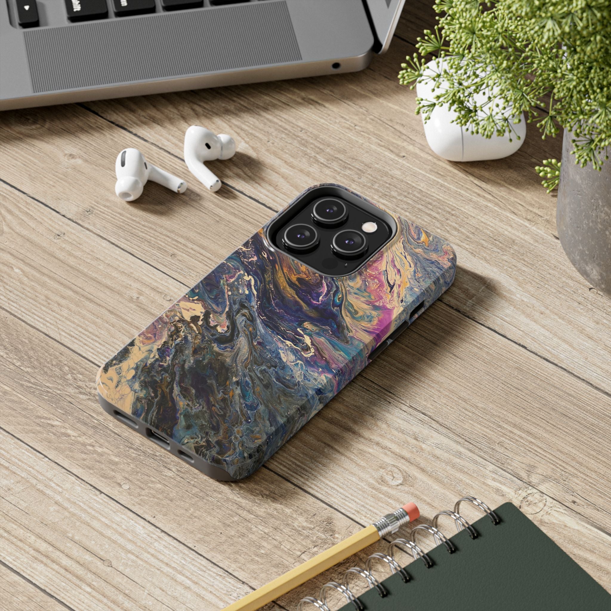 Marbled Abstract Tough Phone Case — Swirled Paint Art Protective Cover