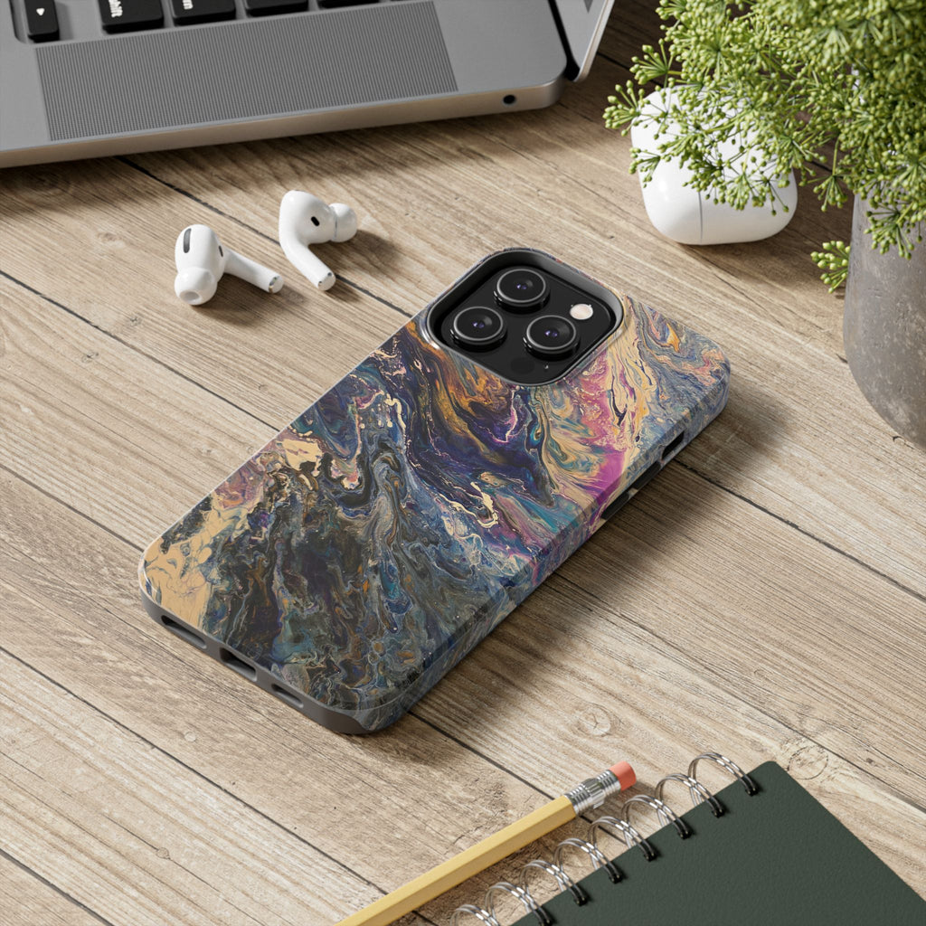 Marbled Abstract Tough Phone Case — Swirled Paint Art Protective Cover