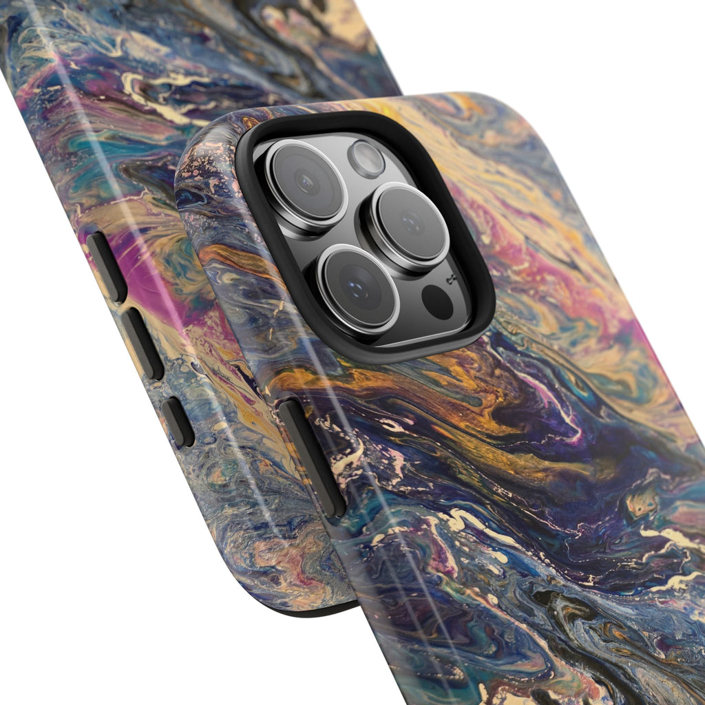 Marbled Abstract Tough Phone Case — Swirled Paint Art Protective Cover