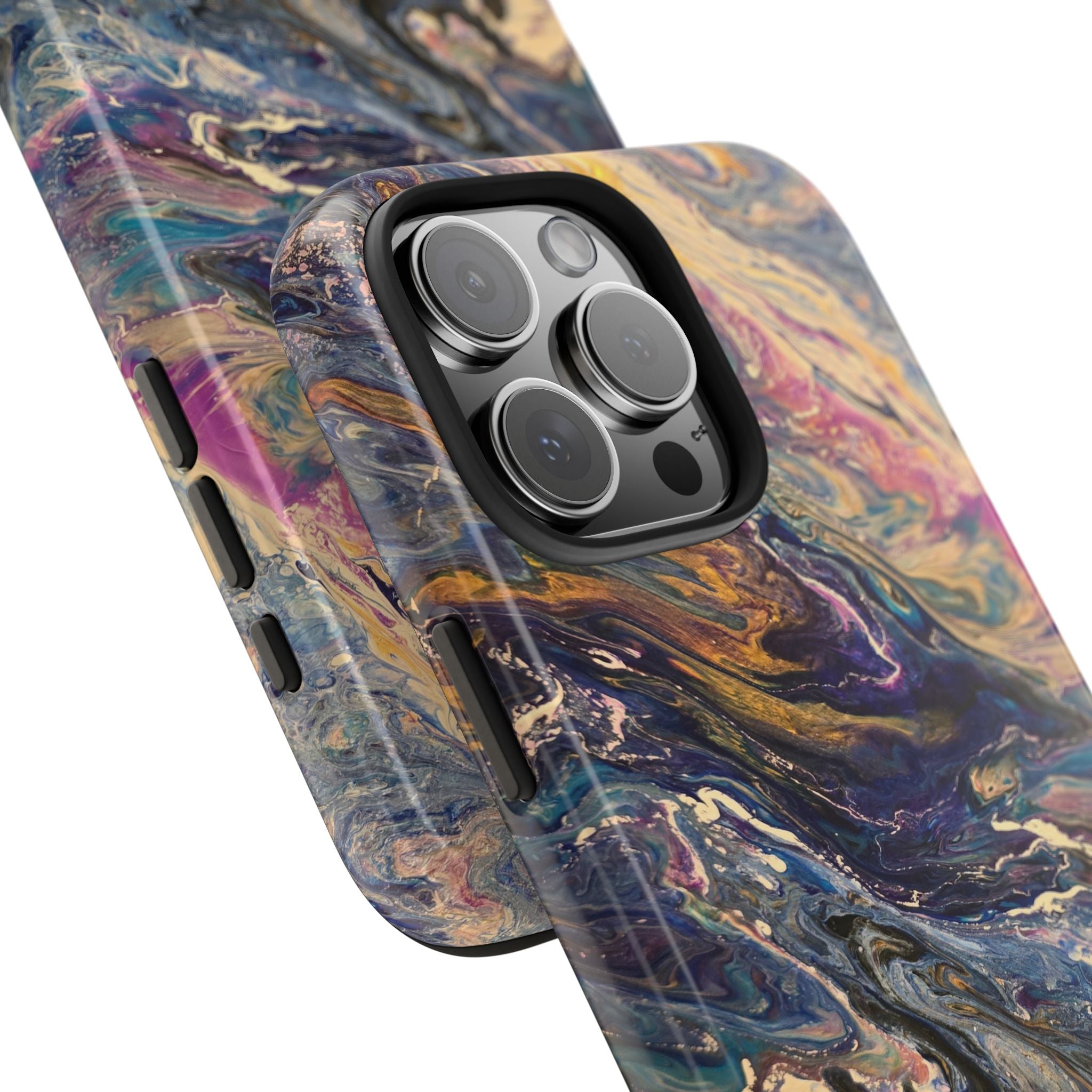 Marbled Abstract Tough Phone Case — Swirled Paint Art Protective Cover
