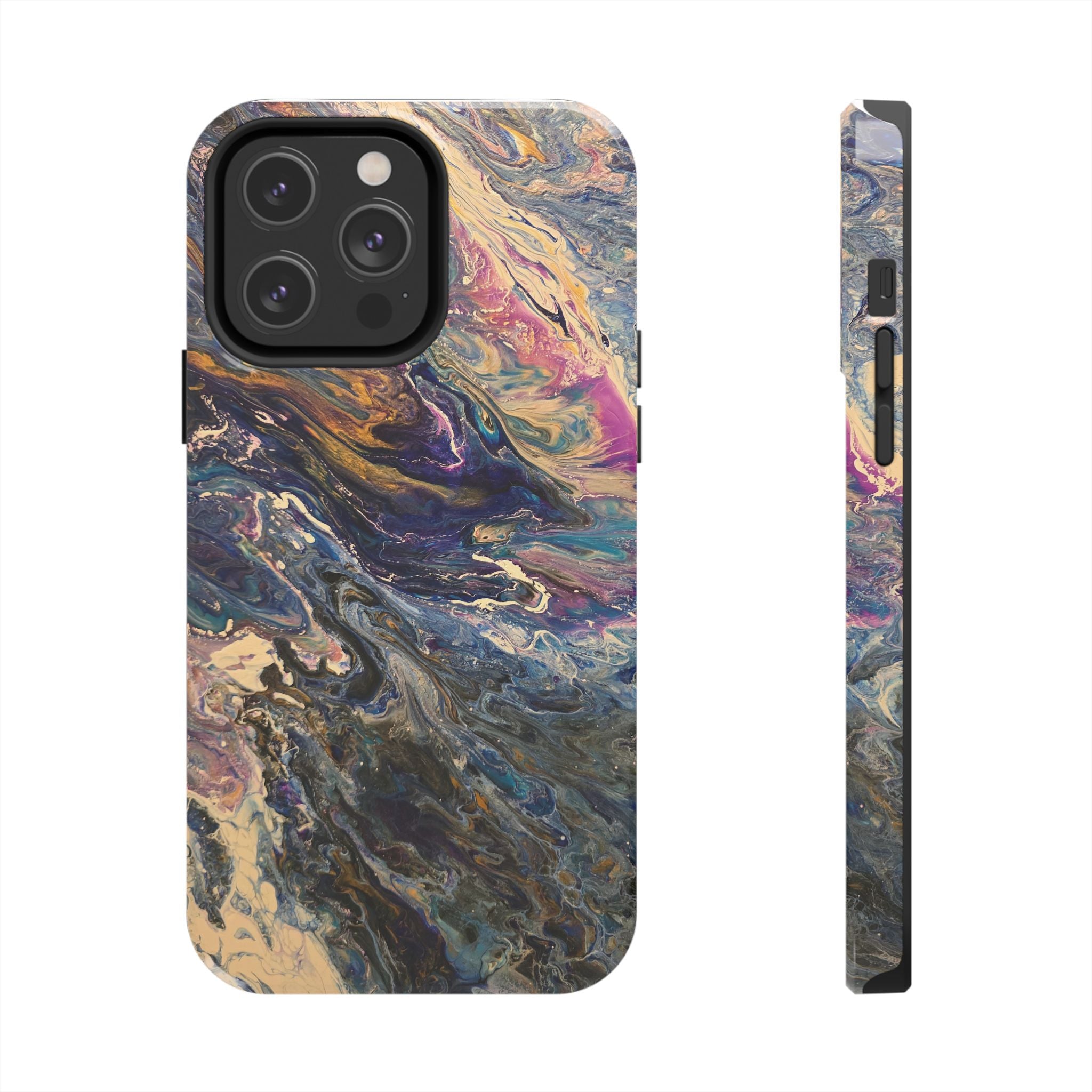 Marbled Abstract Tough Phone Case — Swirled Paint Art Protective Cover