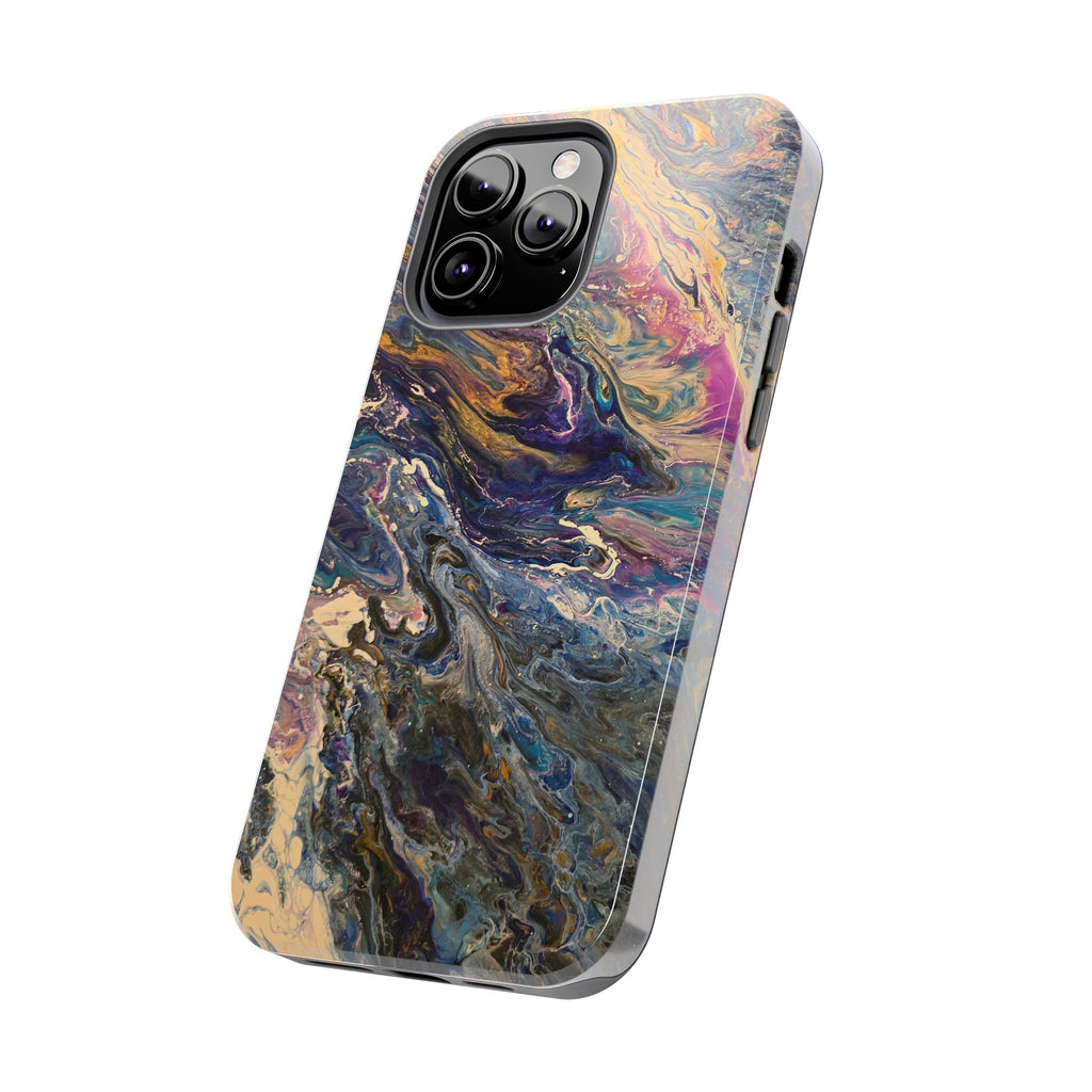 Marbled Abstract Tough Phone Case — Swirled Paint Art Protective Cover