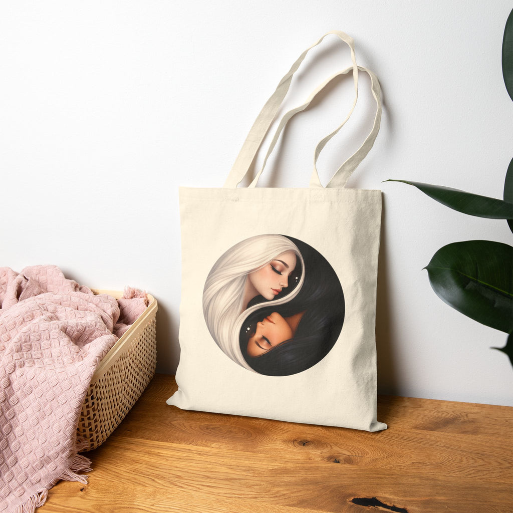 Yin Yang Sisters Tote — Feminine Moon & Sun Canvas Bag