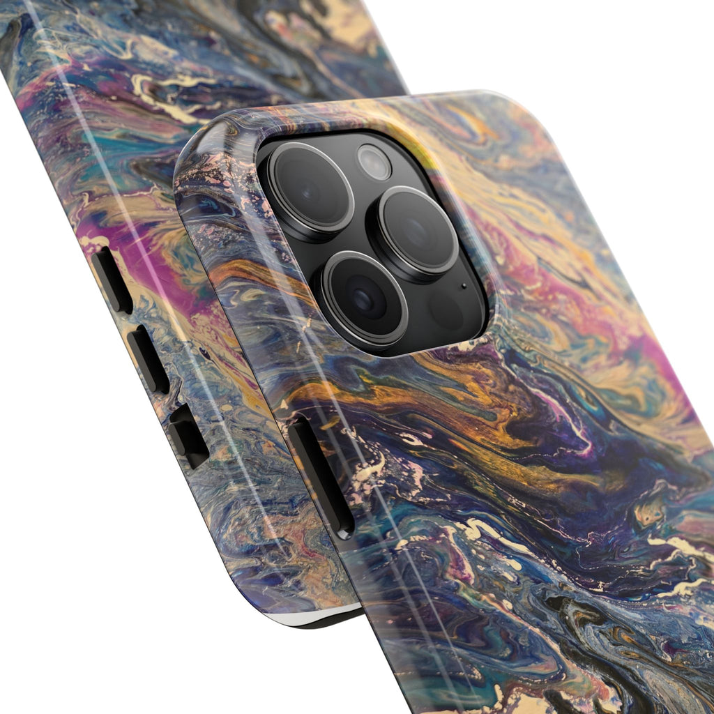 Marbled Abstract Tough Phone Case — Swirled Paint Art Protective Cover