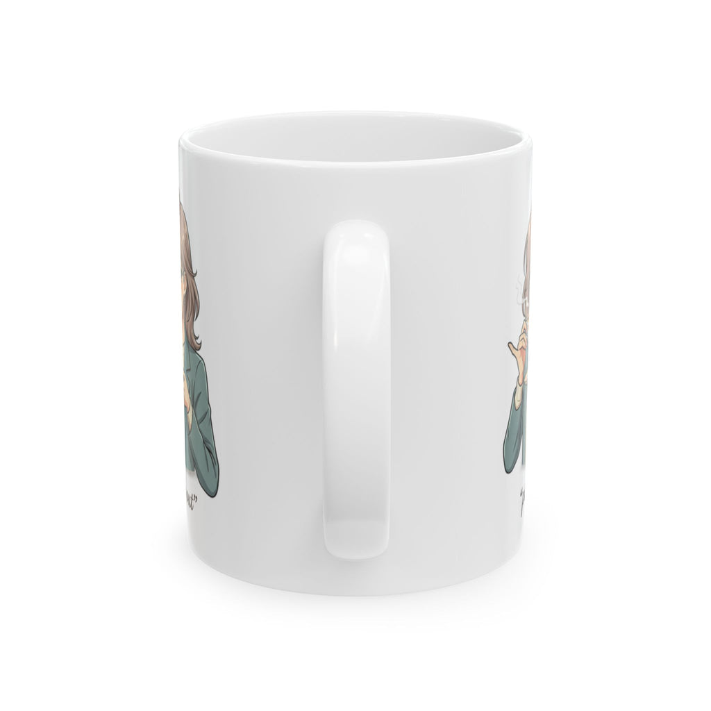 Ceramic Mug — Cute Girl Illustration, Cozy Tea & Coffee Cup (11oz/15oz)