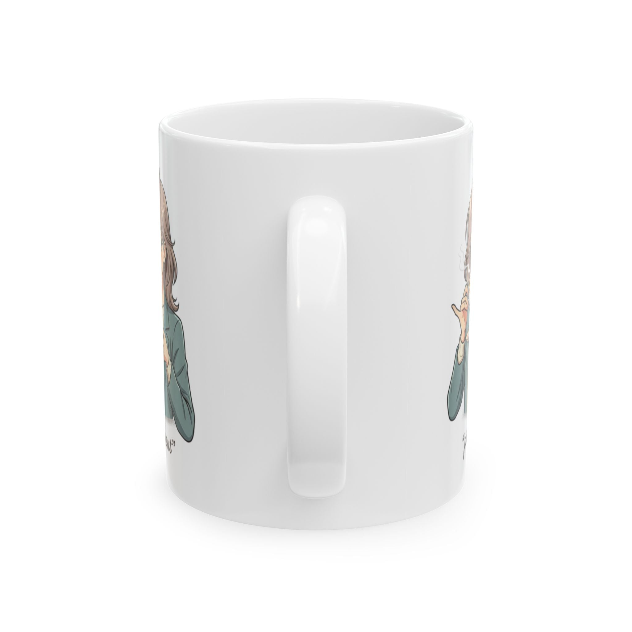 Ceramic Mug — Cute Girl Holding Cat Illustration, Cozy Tea & Coffee Cup (11oz/15oz)