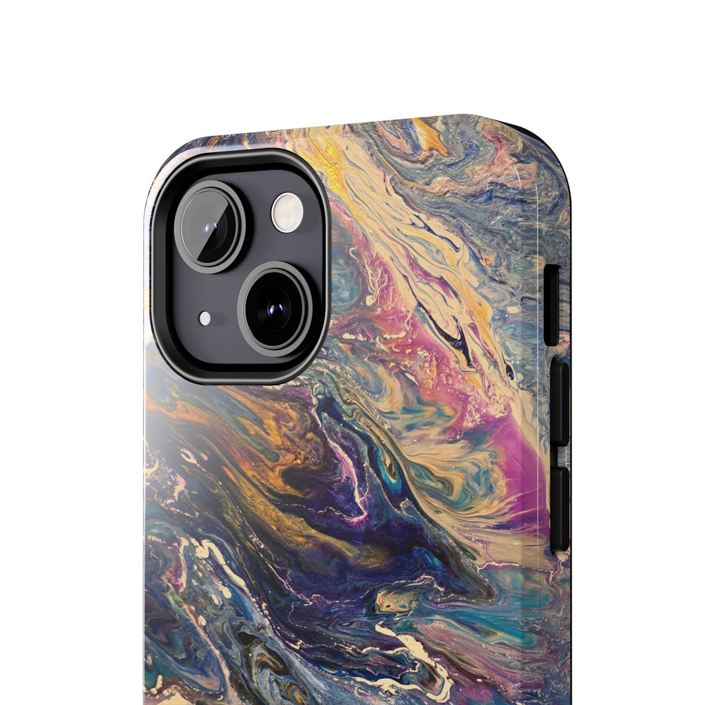 Marbled Abstract Tough Phone Case — Swirled Paint Art Protective Cover