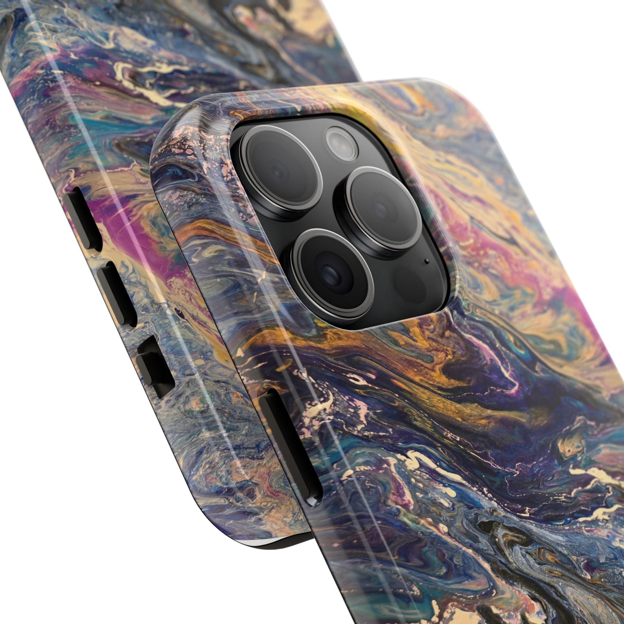 Marbled Abstract Tough Phone Case — Swirled Paint Art Protective Cover