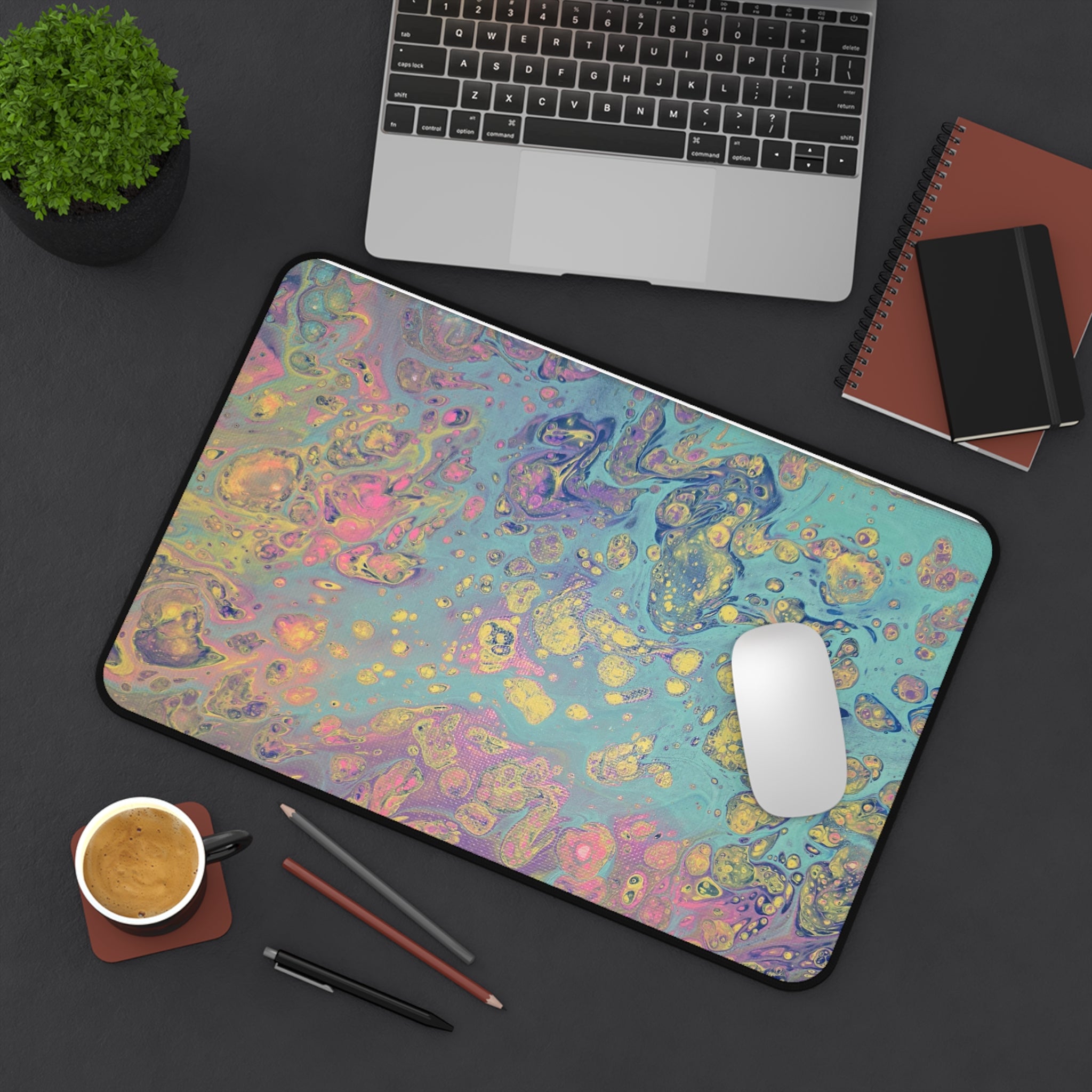 Abstract Pastel Marble Desk Mat — Iridescent Fluid Art Mouse Pad