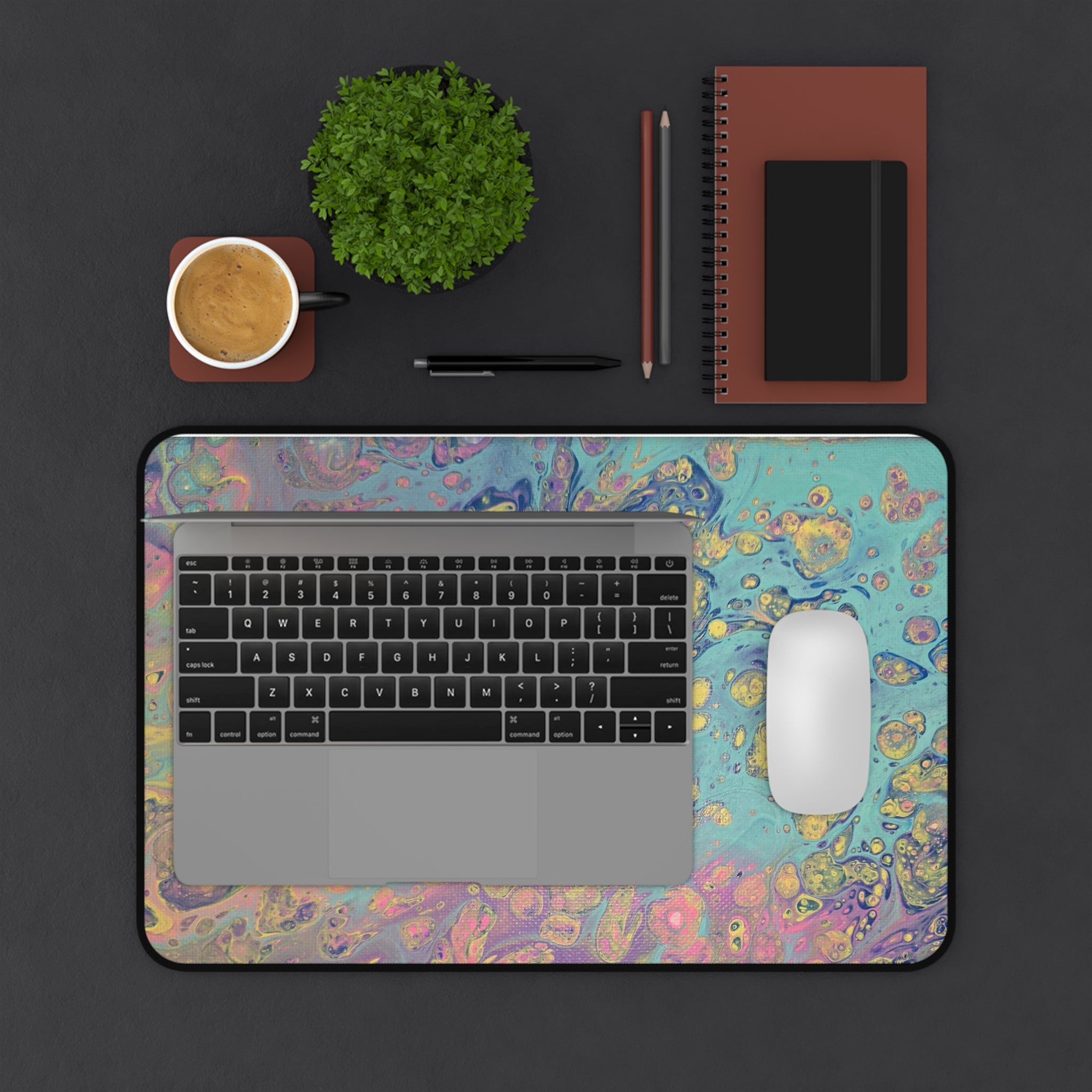 Abstract Pastel Marble Desk Mat — Iridescent Fluid Art Mouse Pad