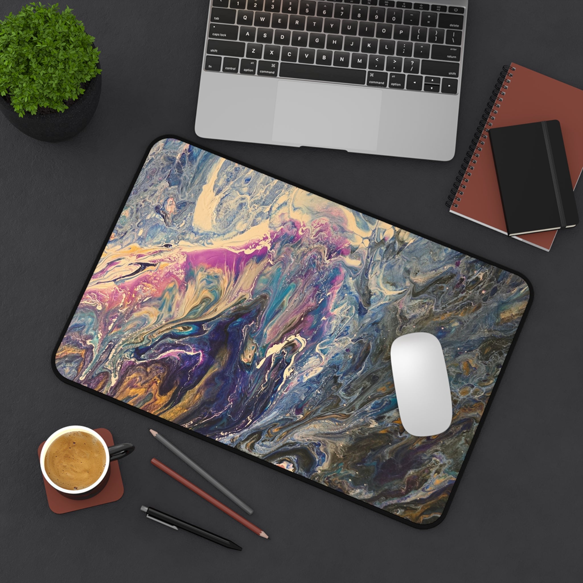 Abstract Fluid Art Desk Mat — Colorful Marbleized Mousepad for Office & Gaming
