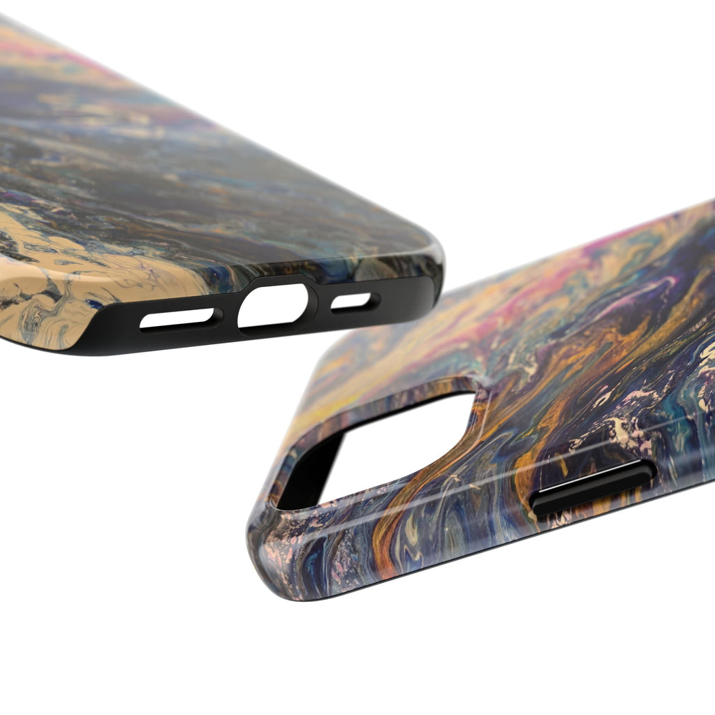 Marbled Abstract Tough Phone Case — Swirled Paint Art Protective Cover