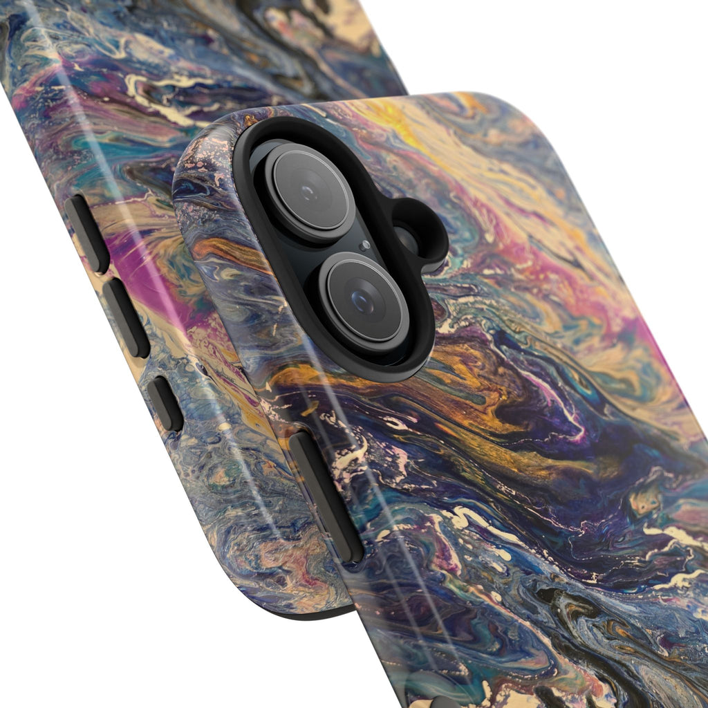 Marbled Abstract Tough Phone Case — Swirled Paint Art Protective Cover