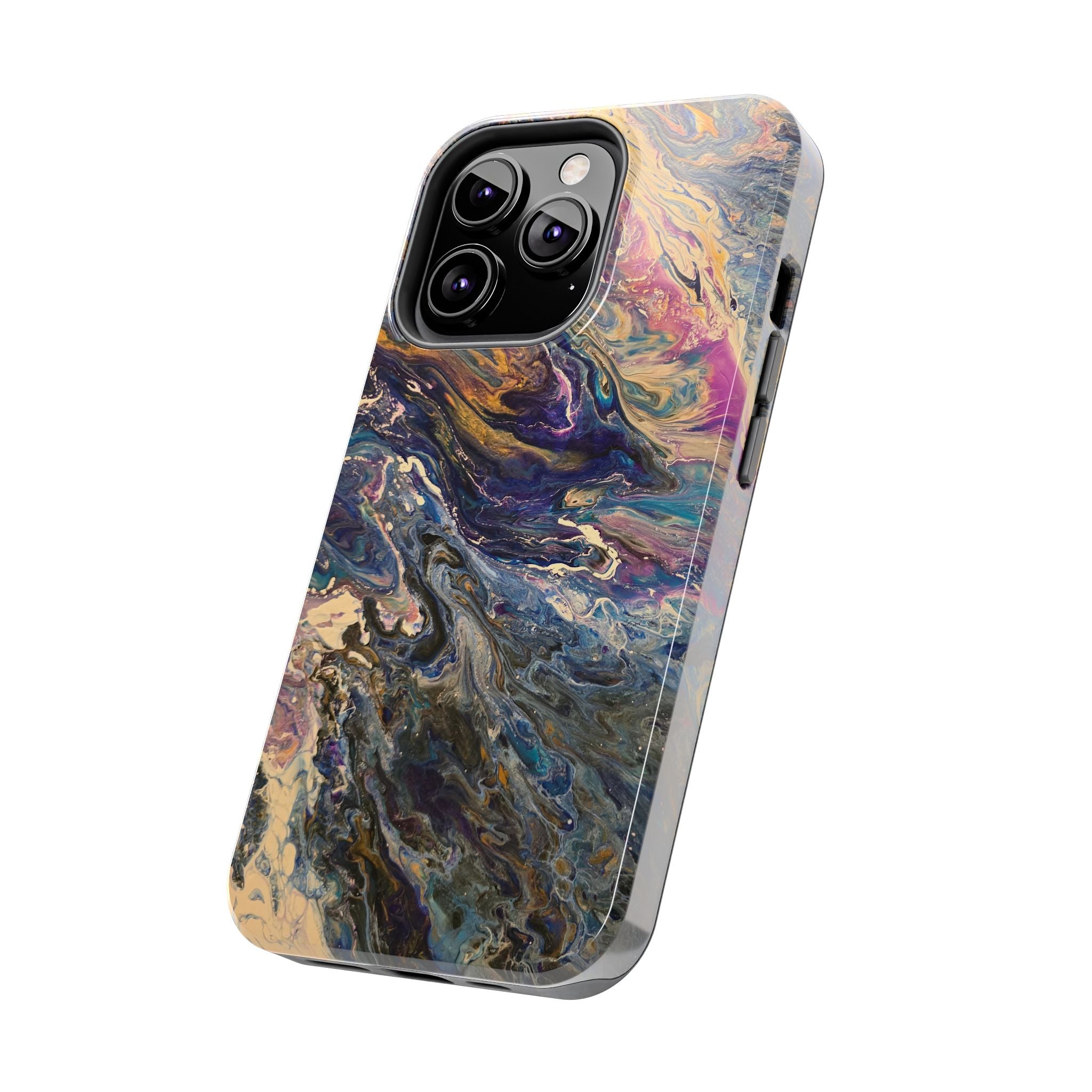Marbled Abstract Tough Phone Case — Swirled Paint Art Protective Cover