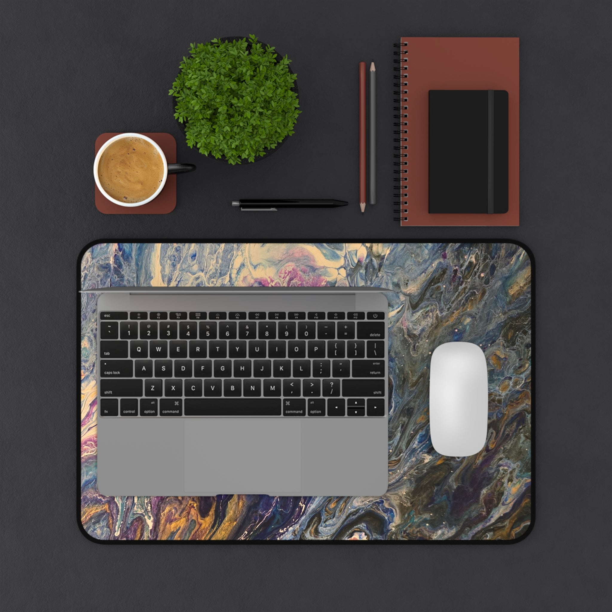 Abstract Fluid Art Desk Mat — Colorful Marbleized Mousepad for Office & Gaming