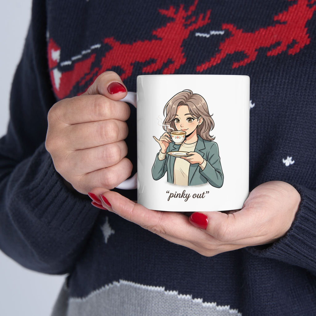 Ceramic Mug — Cute Girl Illustration, Cozy Tea & Coffee Cup (11oz/15oz)