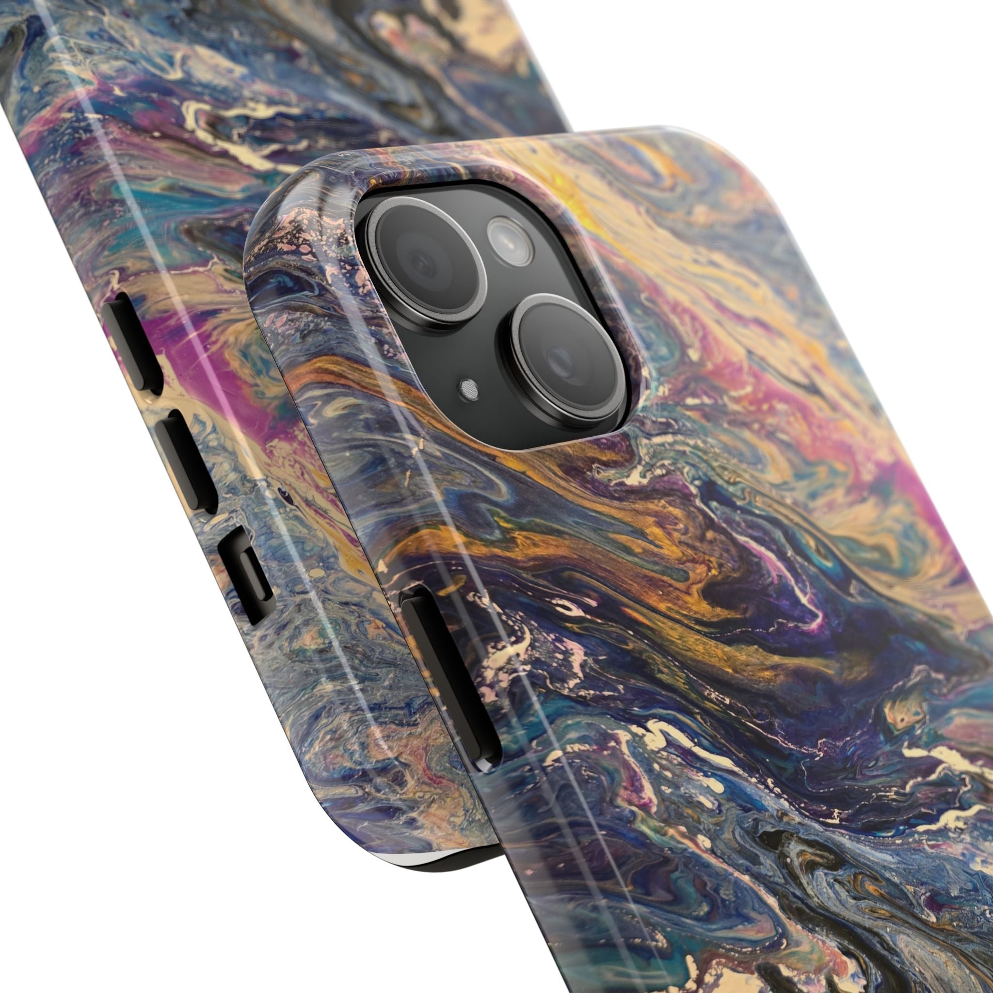 Marbled Abstract Tough Phone Case — Swirled Paint Art Protective Cover