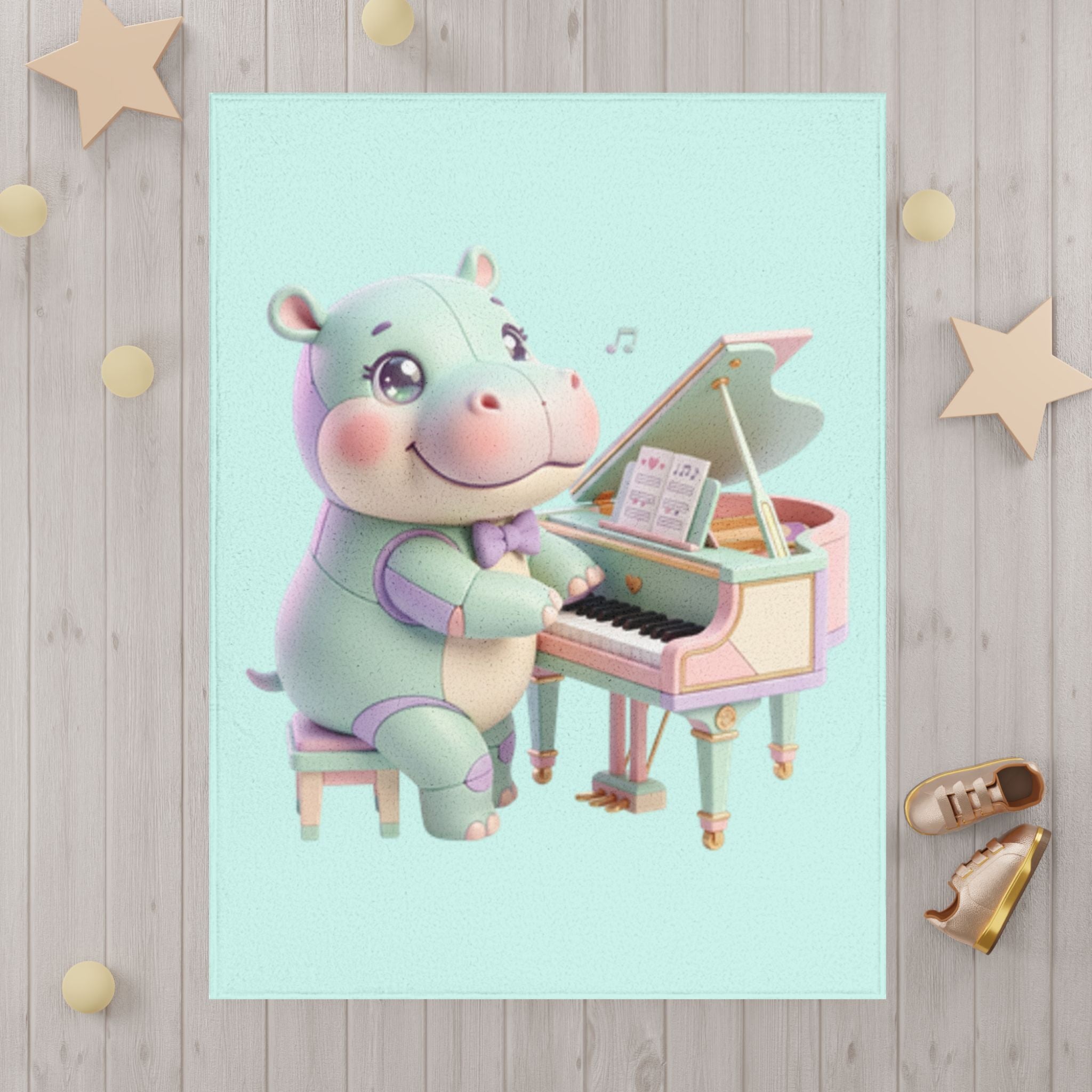 Toddler Blanket — Cute Hippo Playing Piano Baby Blanket (Nursery, Newborn Gift)