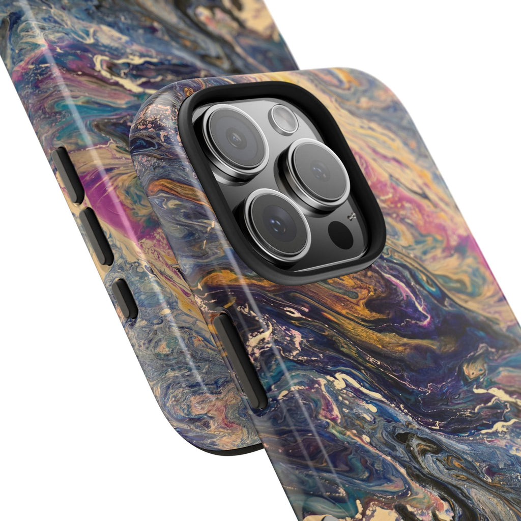 Marbled Abstract Tough Phone Case — Swirled Paint Art Protective Cover