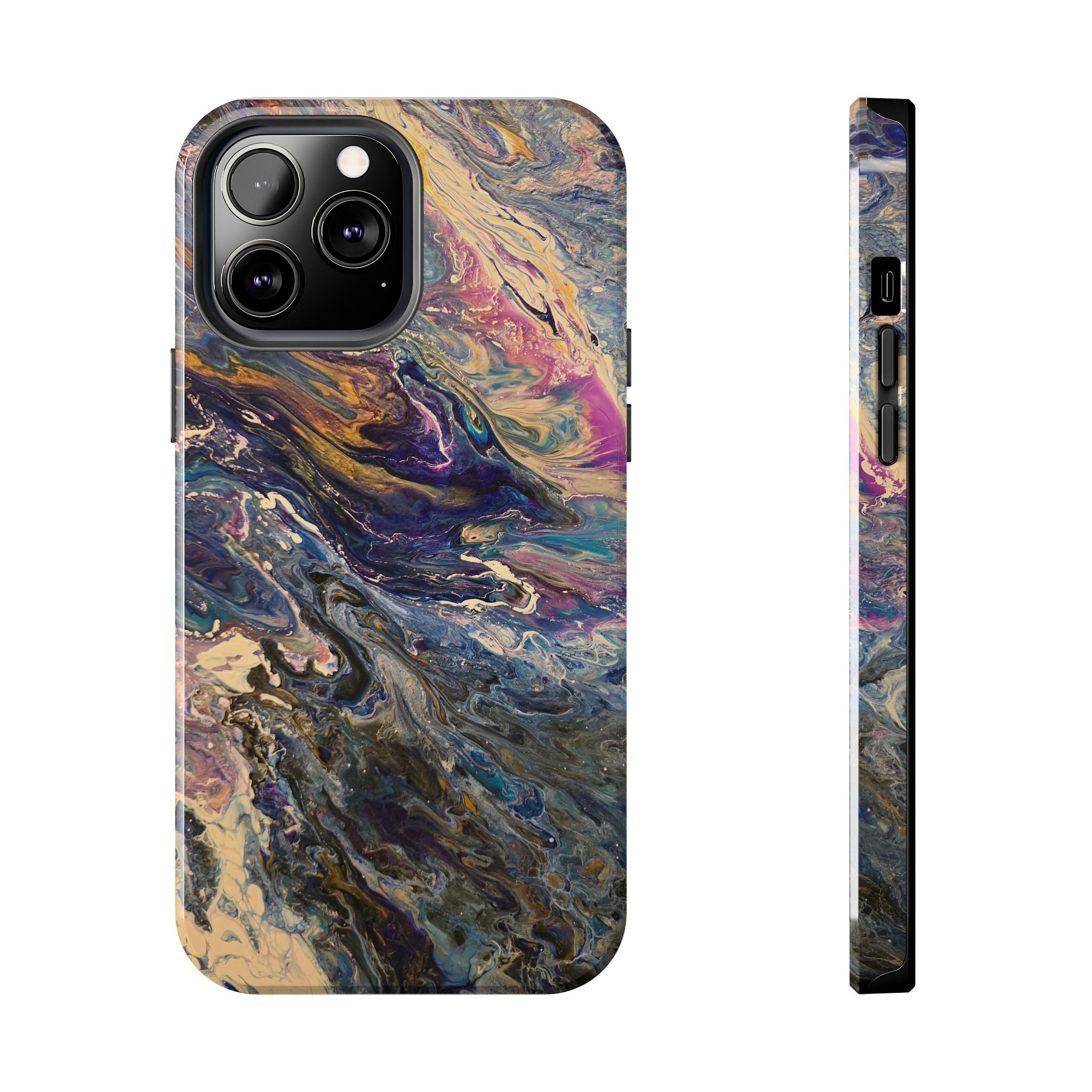 Marbled Abstract Tough Phone Case — Swirled Paint Art Protective Cover