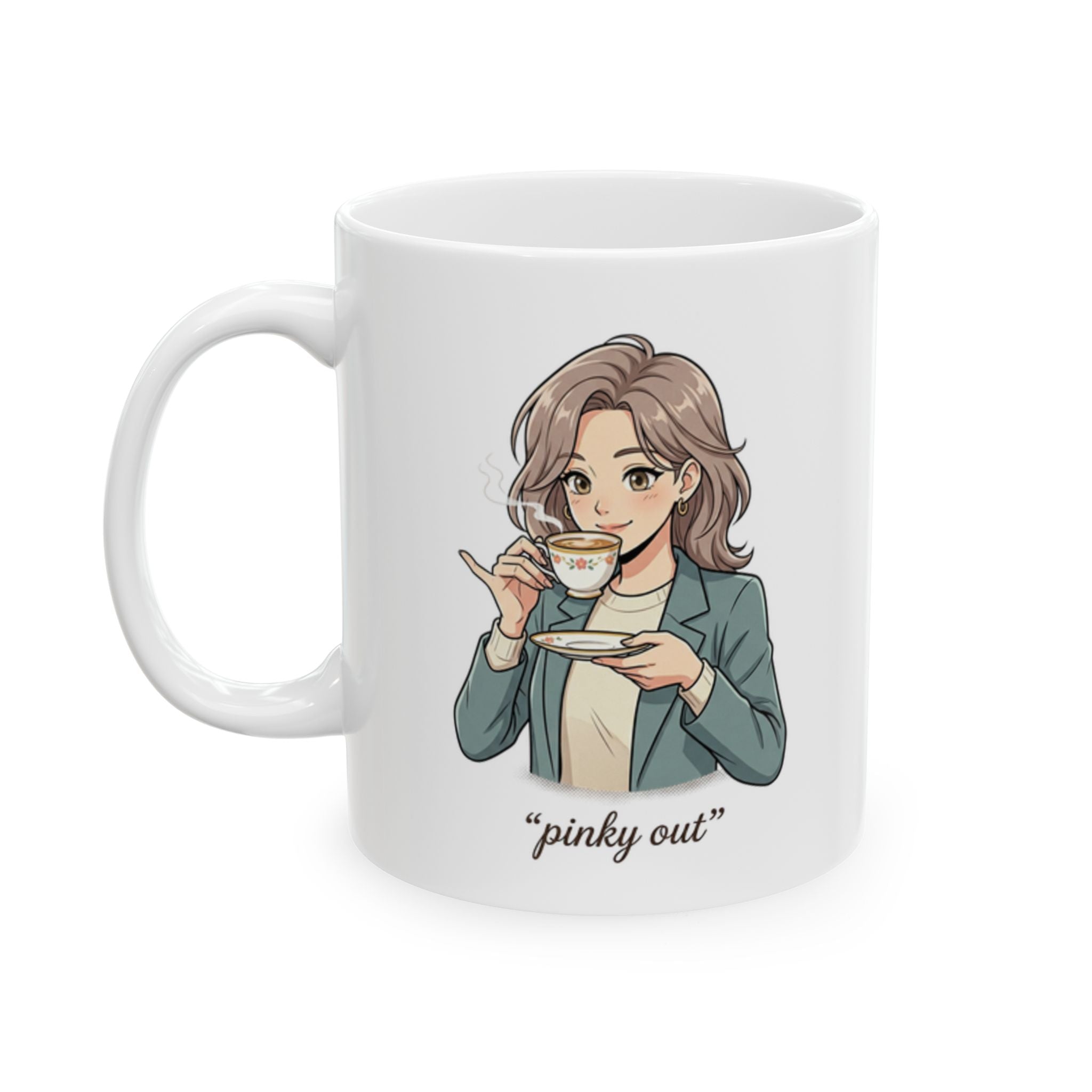 Ceramic Mug — Cute Girl Holding Cat Illustration, Cozy Tea & Coffee Cup (11oz/15oz)