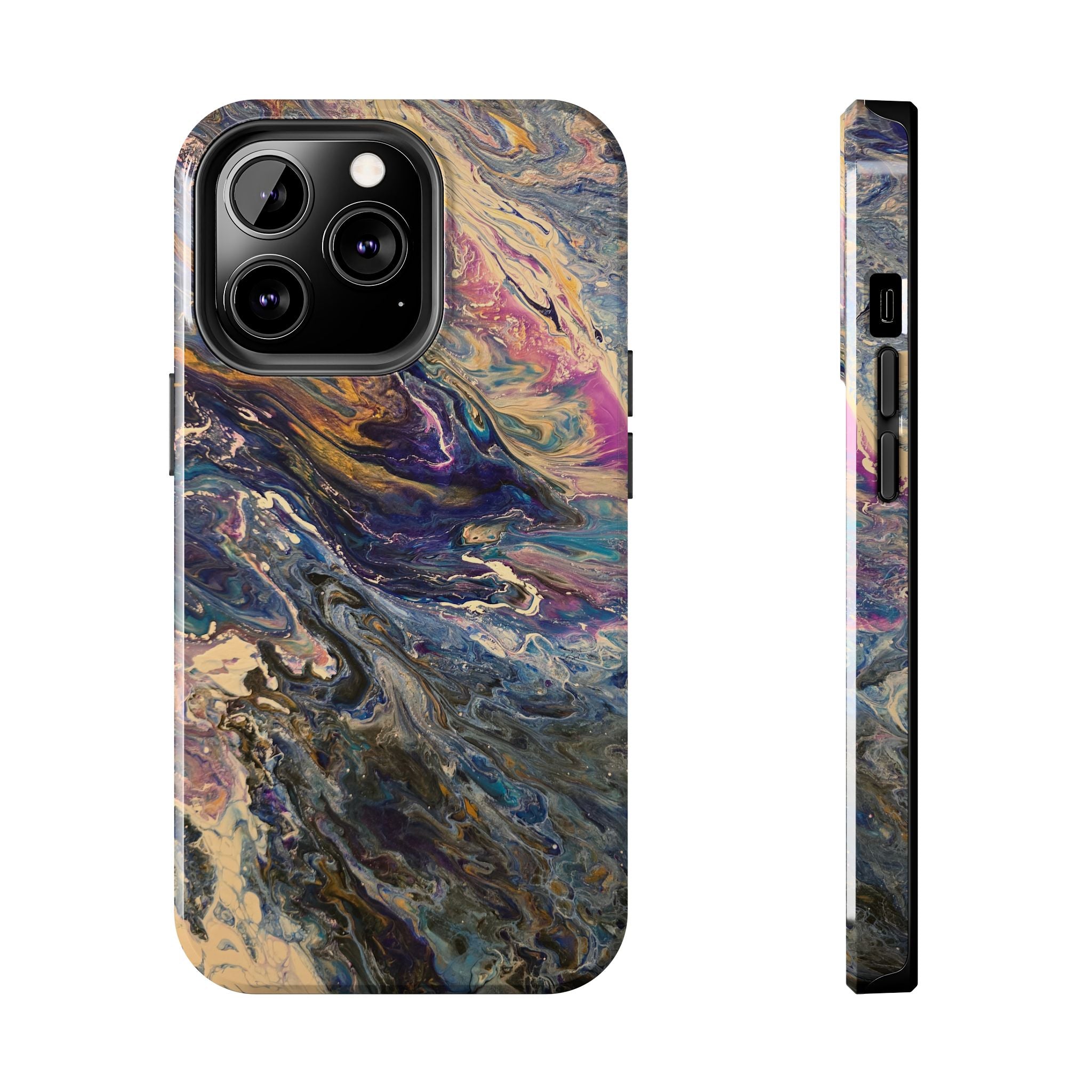 Marbled Abstract Tough Phone Case — Swirled Paint Art Protective Cover