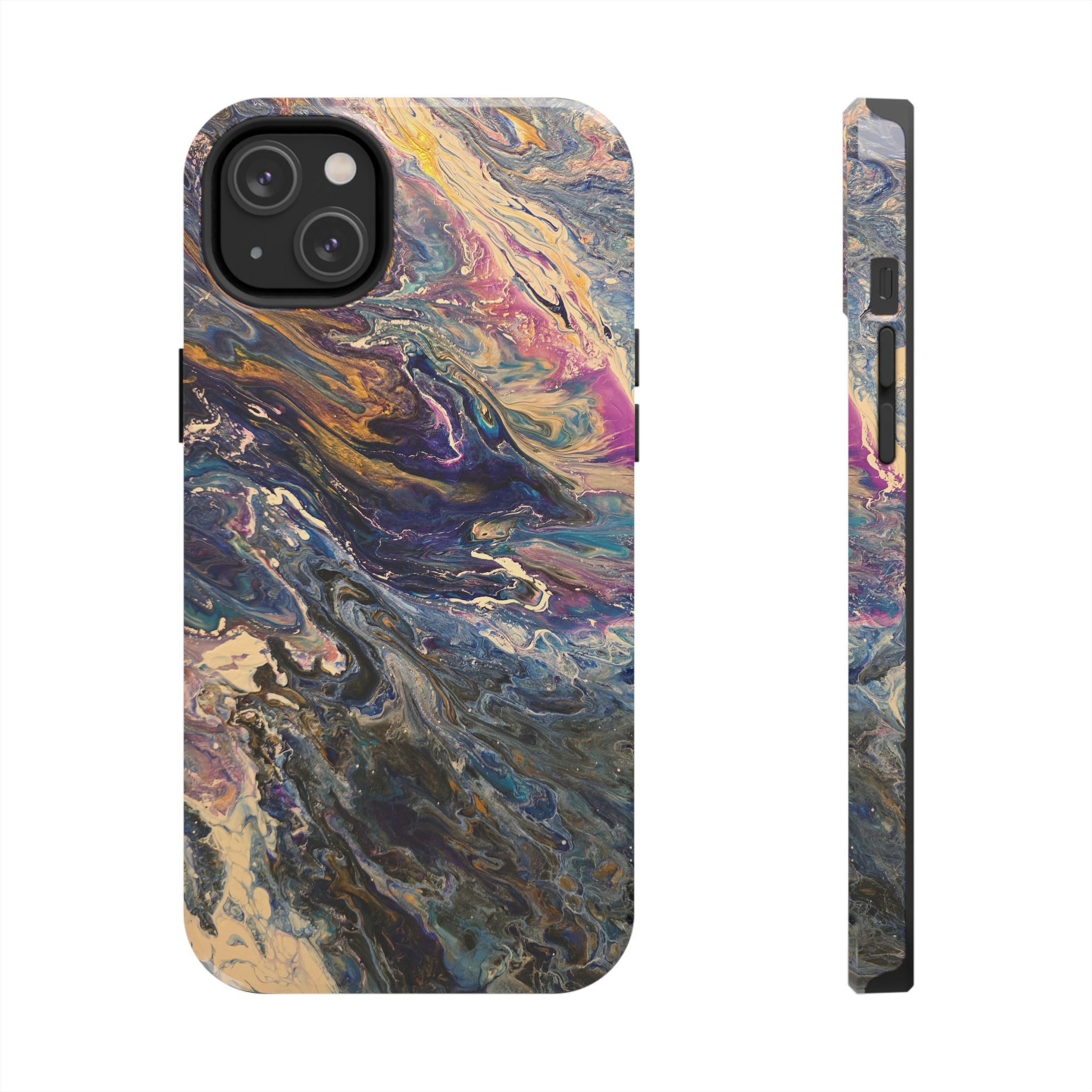 Marbled Abstract Tough Phone Case — Swirled Paint Art Protective Cover