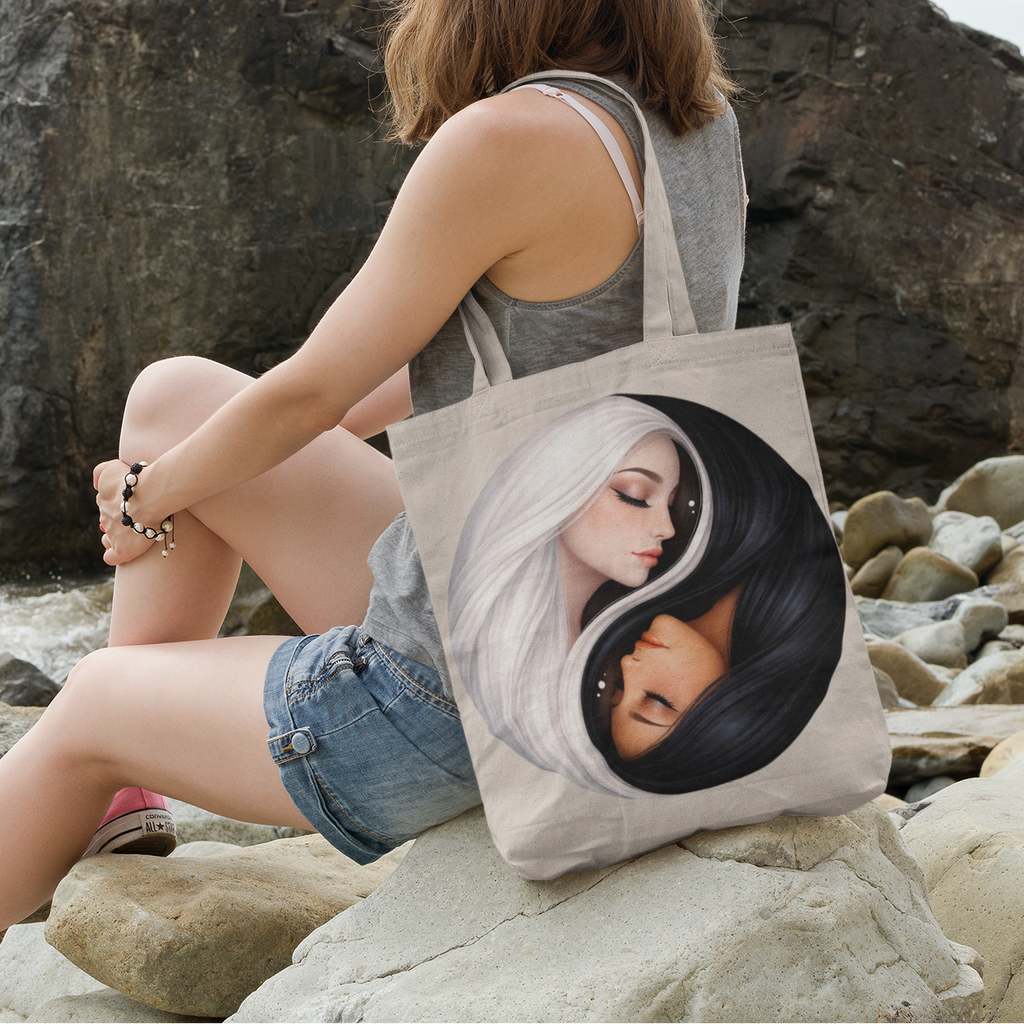 Yin Yang Sisters Tote — Feminine Moon & Sun Canvas Bag