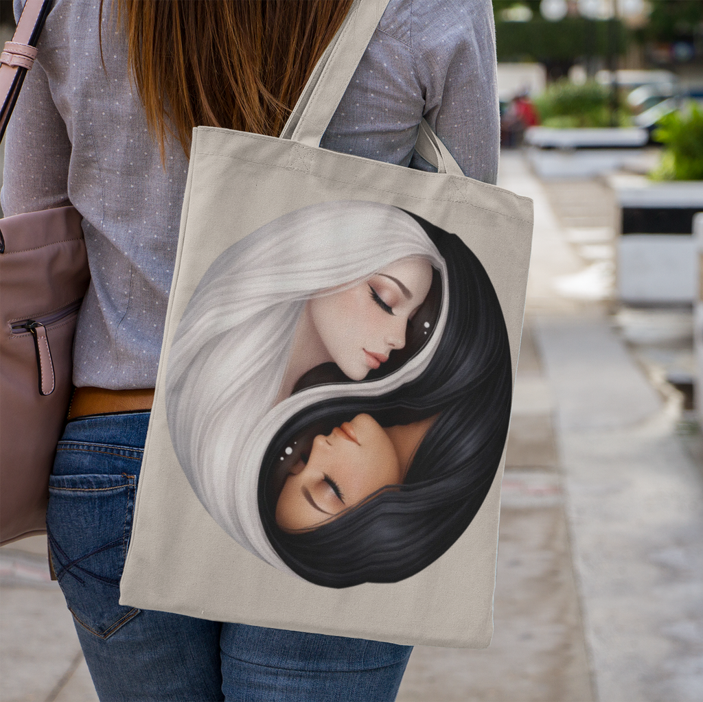 Yin Yang Sisters Tote — Feminine Moon & Sun Canvas Bag