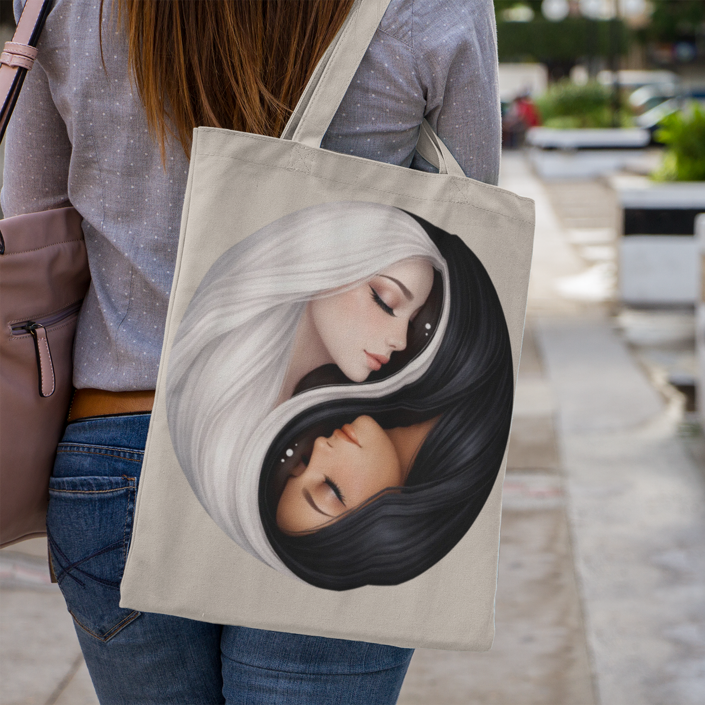 Yin Yang Sisters Tote — Feminine Moon & Sun Canvas Bag