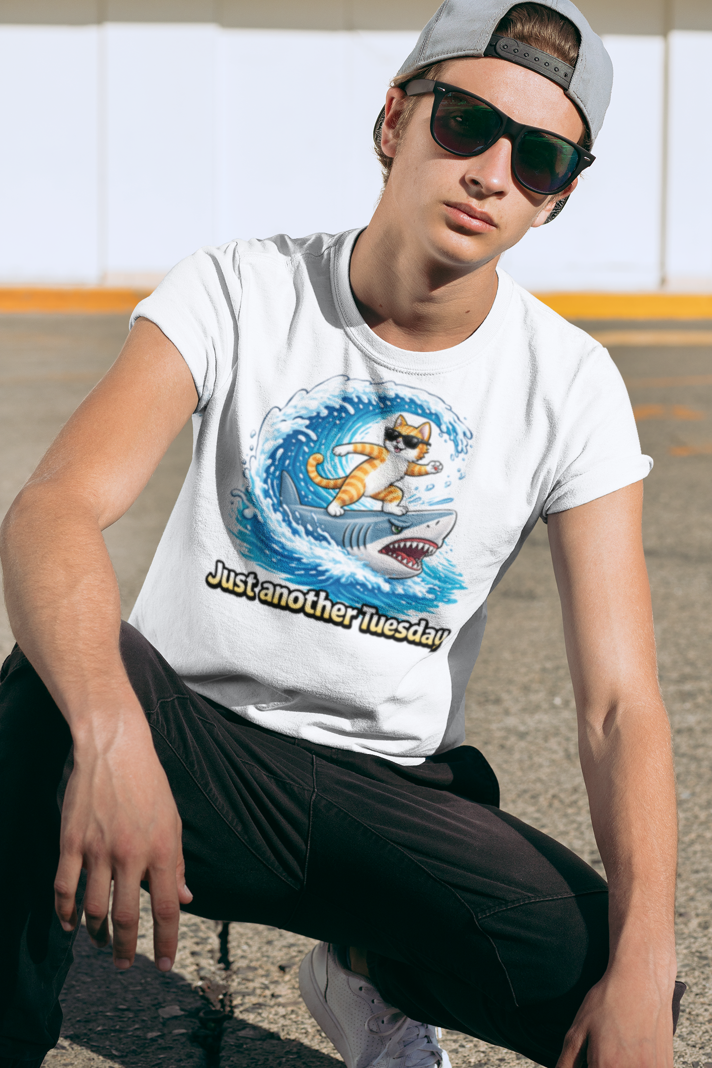 Just Another Tuesday Cat Surfing T-Shirt