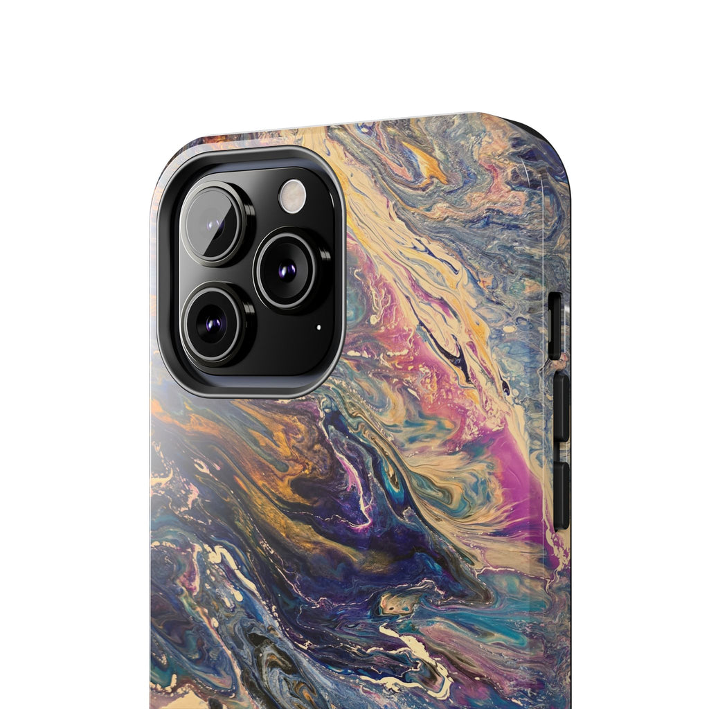 Marbled Abstract Tough Phone Case — Swirled Paint Art Protective Cover