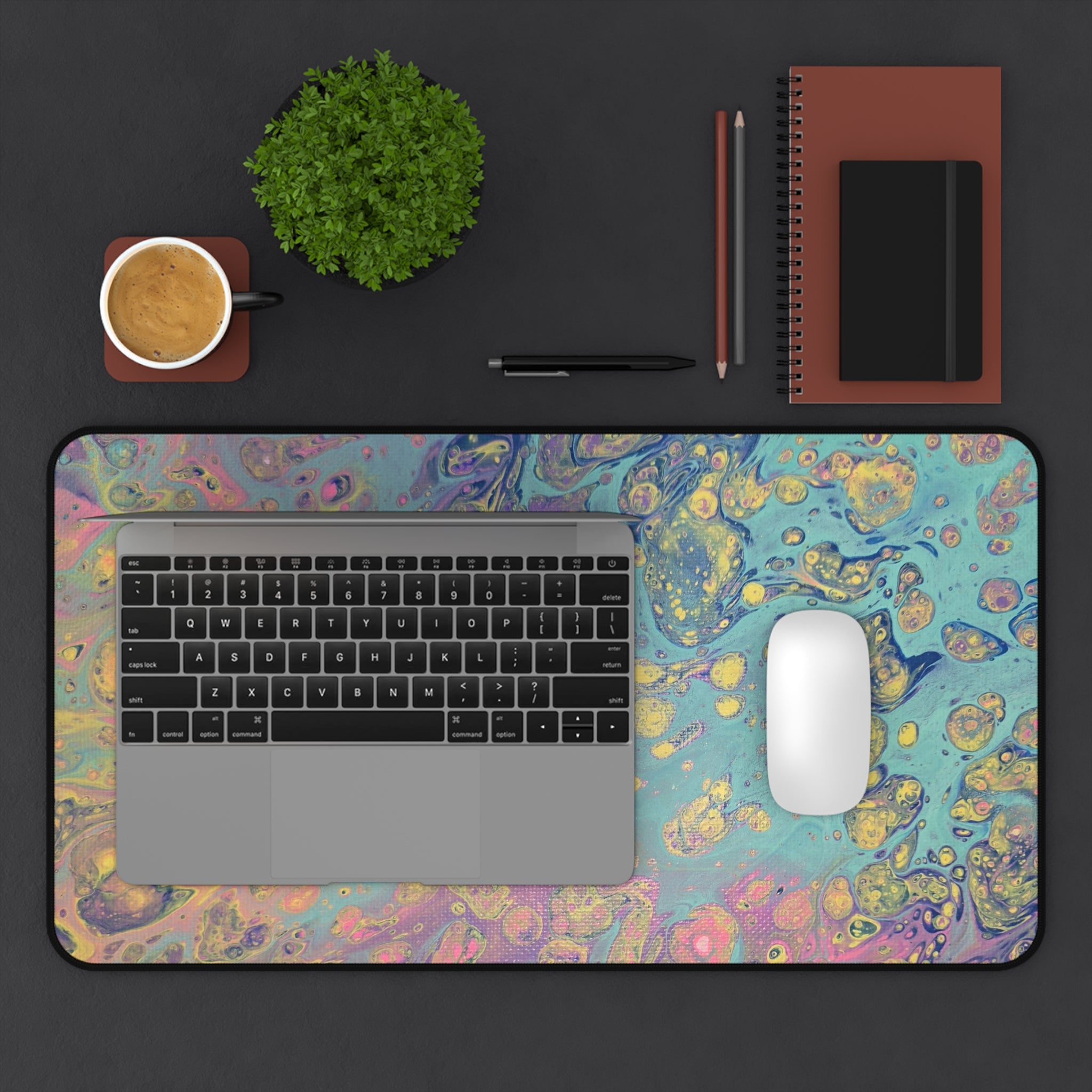 Abstract Pastel Marble Desk Mat — Iridescent Fluid Art Mouse Pad