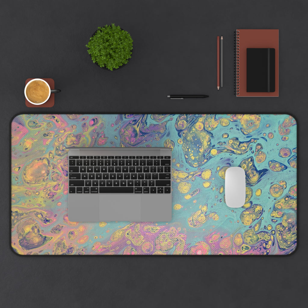 Abstract Pastel Marble Desk Mat — Iridescent Fluid Art Mouse Pad