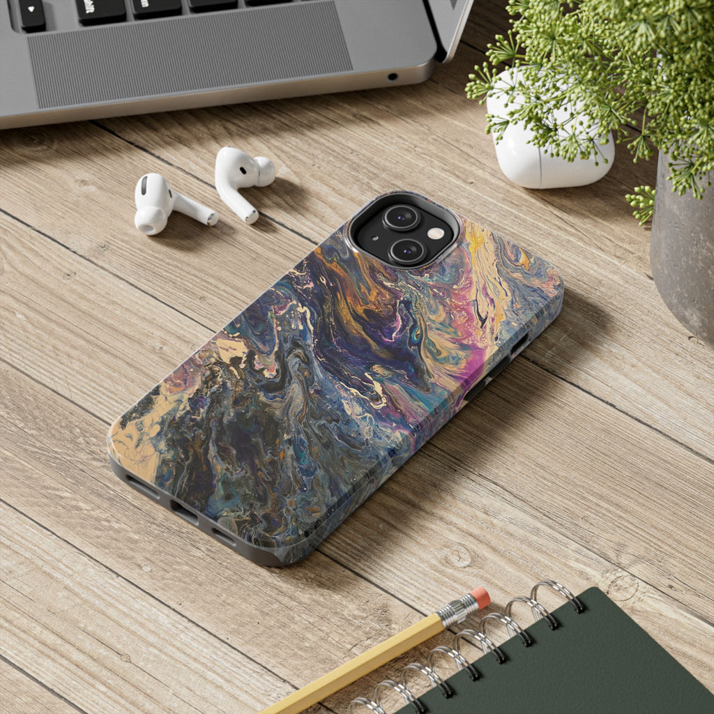 Marbled Abstract Tough Phone Case — Swirled Paint Art Protective Cover