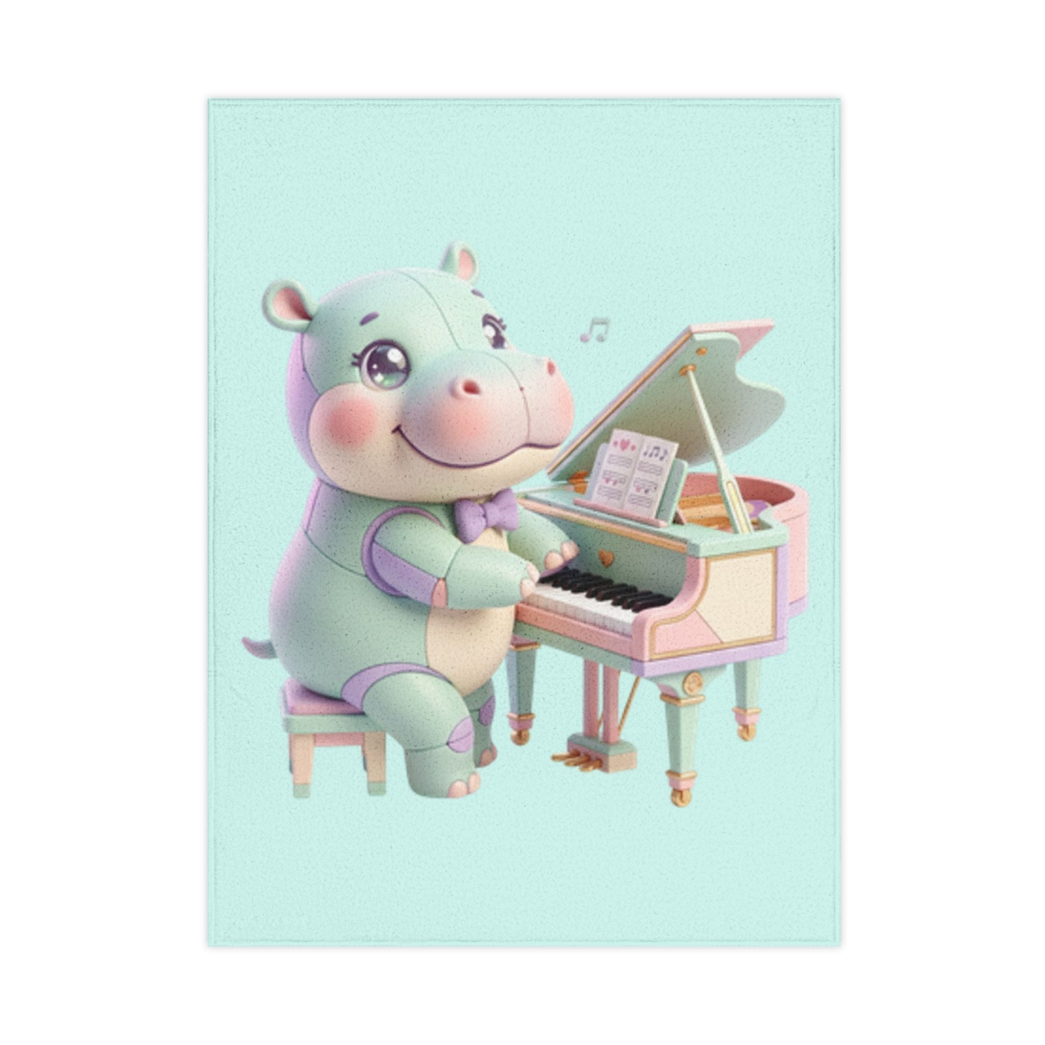 Toddler Blanket — Cute Hippo Playing Piano Baby Blanket (Nursery, Newborn Gift)