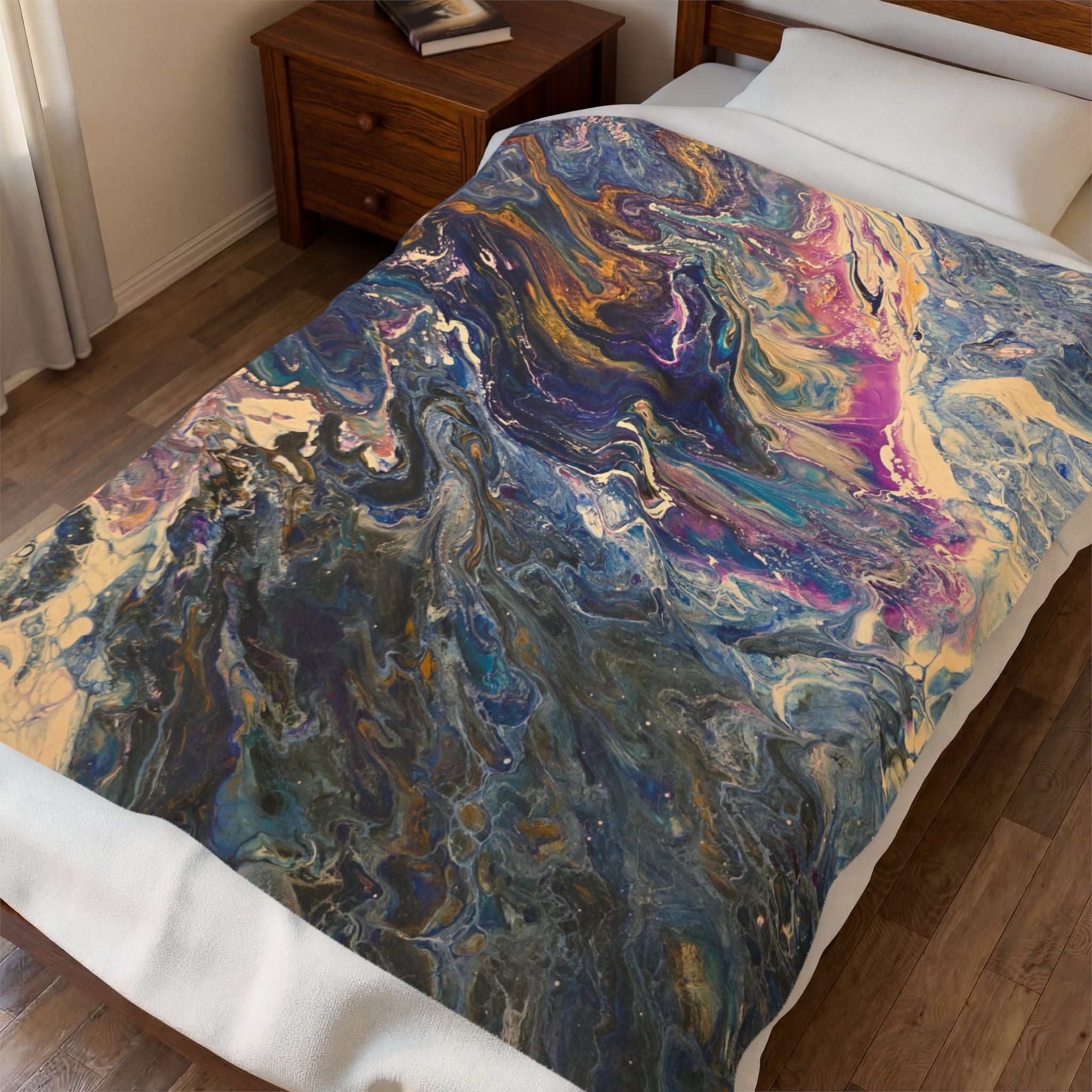 Abstract Galaxy Velveteen Plush Blanket – Marble Swirl Cozy Throw
