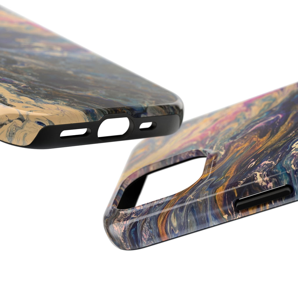 Marbled Abstract Tough Phone Case — Swirled Paint Art Protective Cover