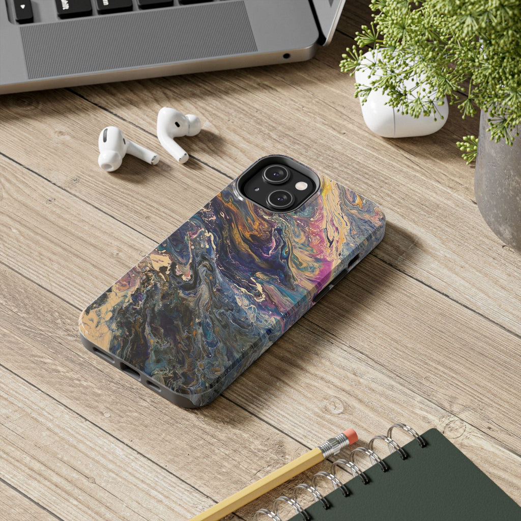 Marbled Abstract Tough Phone Case — Swirled Paint Art Protective Cover
