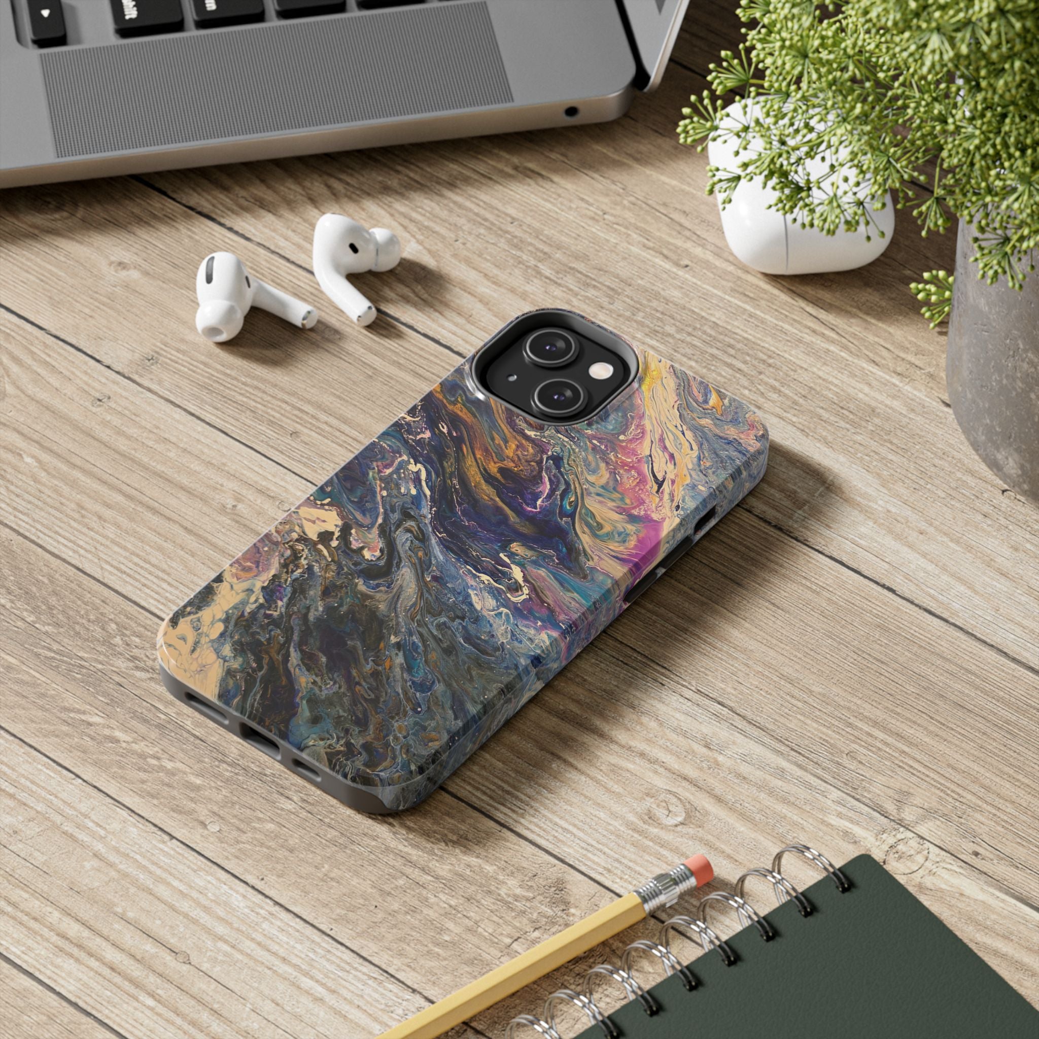Marbled Abstract Tough Phone Case — Swirled Paint Art Protective Cover