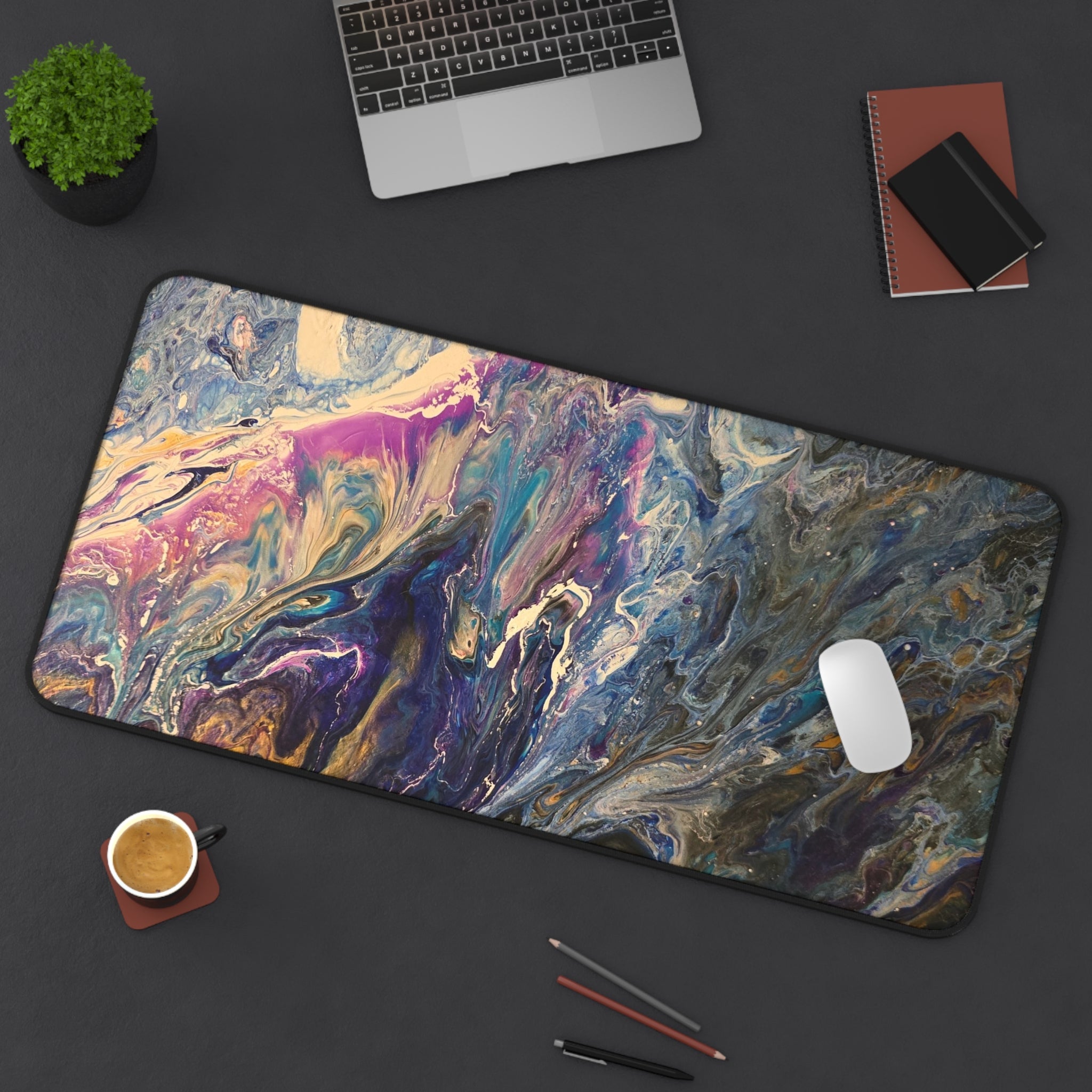 Abstract Fluid Art Desk Mat — Colorful Marbleized Mousepad for Office & Gaming