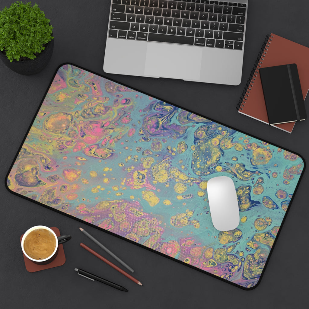 Abstract Pastel Marble Desk Mat — Iridescent Fluid Art Mouse Pad