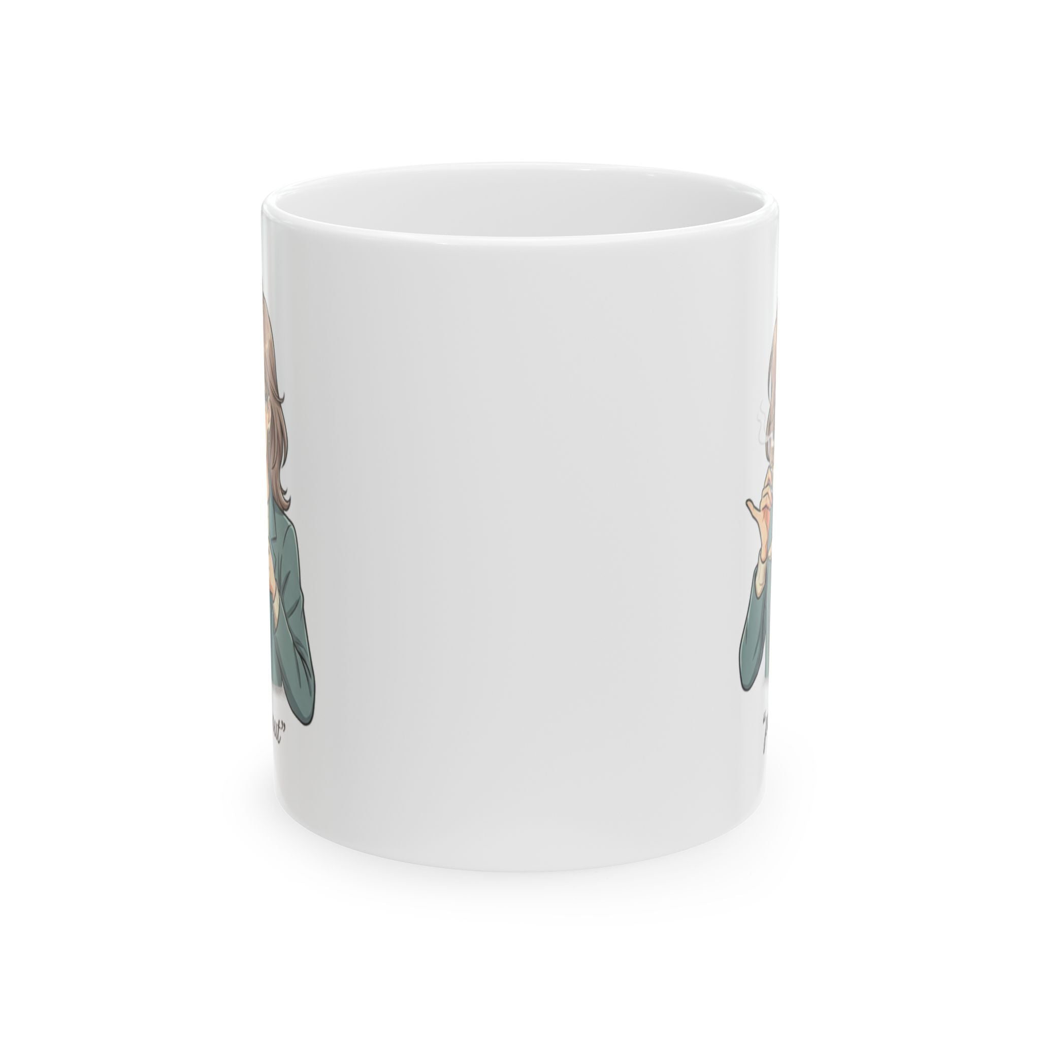 Ceramic Mug — Cute Girl Holding Cat Illustration, Cozy Tea & Coffee Cup (11oz/15oz)