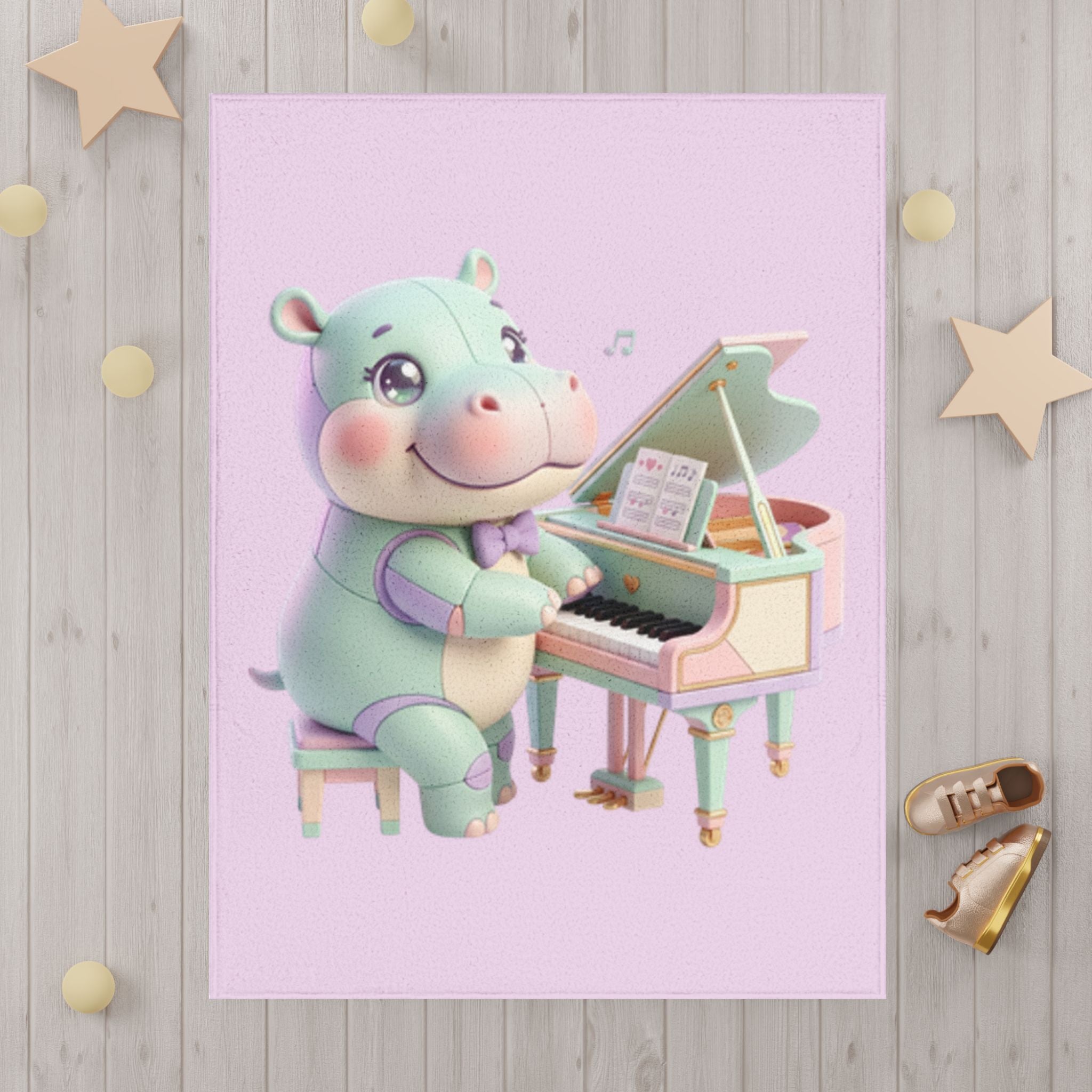 Toddler Blanket — Cute Hippo Playing Piano Baby Throw for Nursery