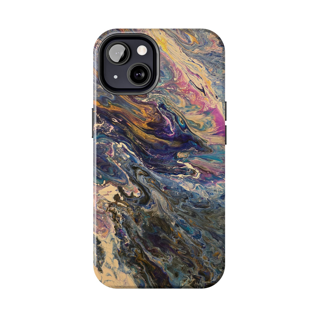 Marbled Abstract Tough Phone Case — Swirled Paint Art Protective Cover